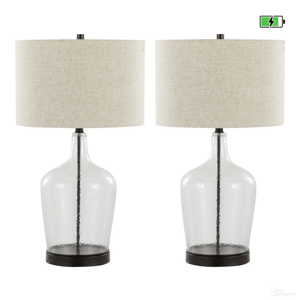 Botella 28 Inch Glass Table Lamp with Usb Set of 2 In Clear and Natural