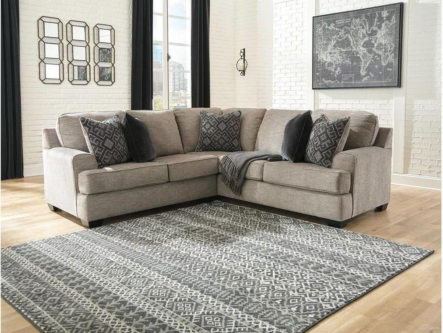 The appearance of Bovarian 2-Piece RAF Sectional In Stone designed by Signature Design by Ashley in the transitional interior design. This stone piece of furniture  was selected by 1StopBedrooms from Bovarian Collection to add a touch of cosiness and style into your home. Sku: 5610349;5610355. Material: Polyester. Layout: L-Shape. Orientation: RAF.