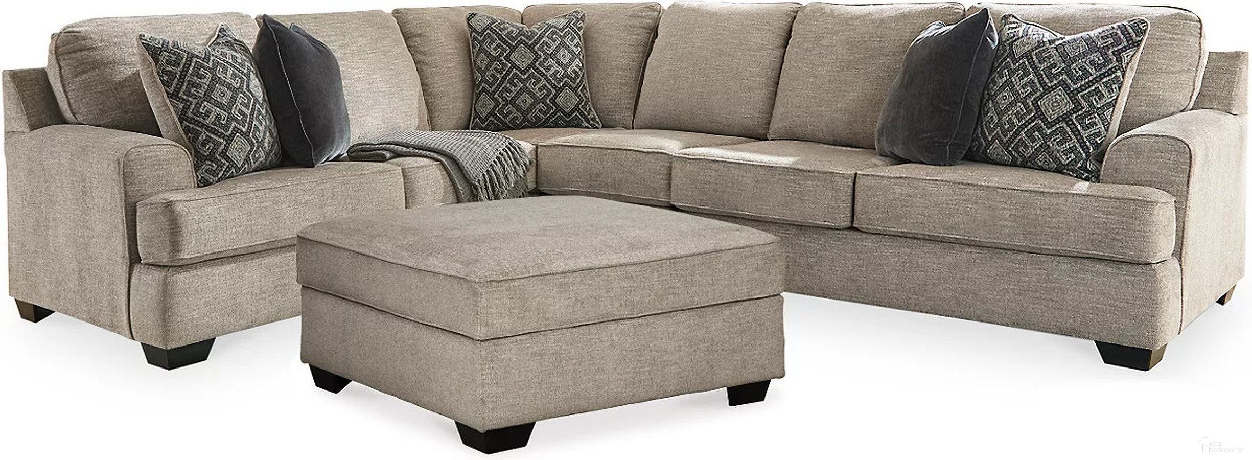 The appearance of Bovarian 3-Piece Sectional and Ottoman In Stone designed by Signature Design by Ashley in the transitional interior design. This stone piece of furniture was selected by 1StopBedrooms from Bovarian Collection to add a touch of cosiness and style into your home. Sku: 5610348;5610311;5610346;5610356. Material: Fabric.
