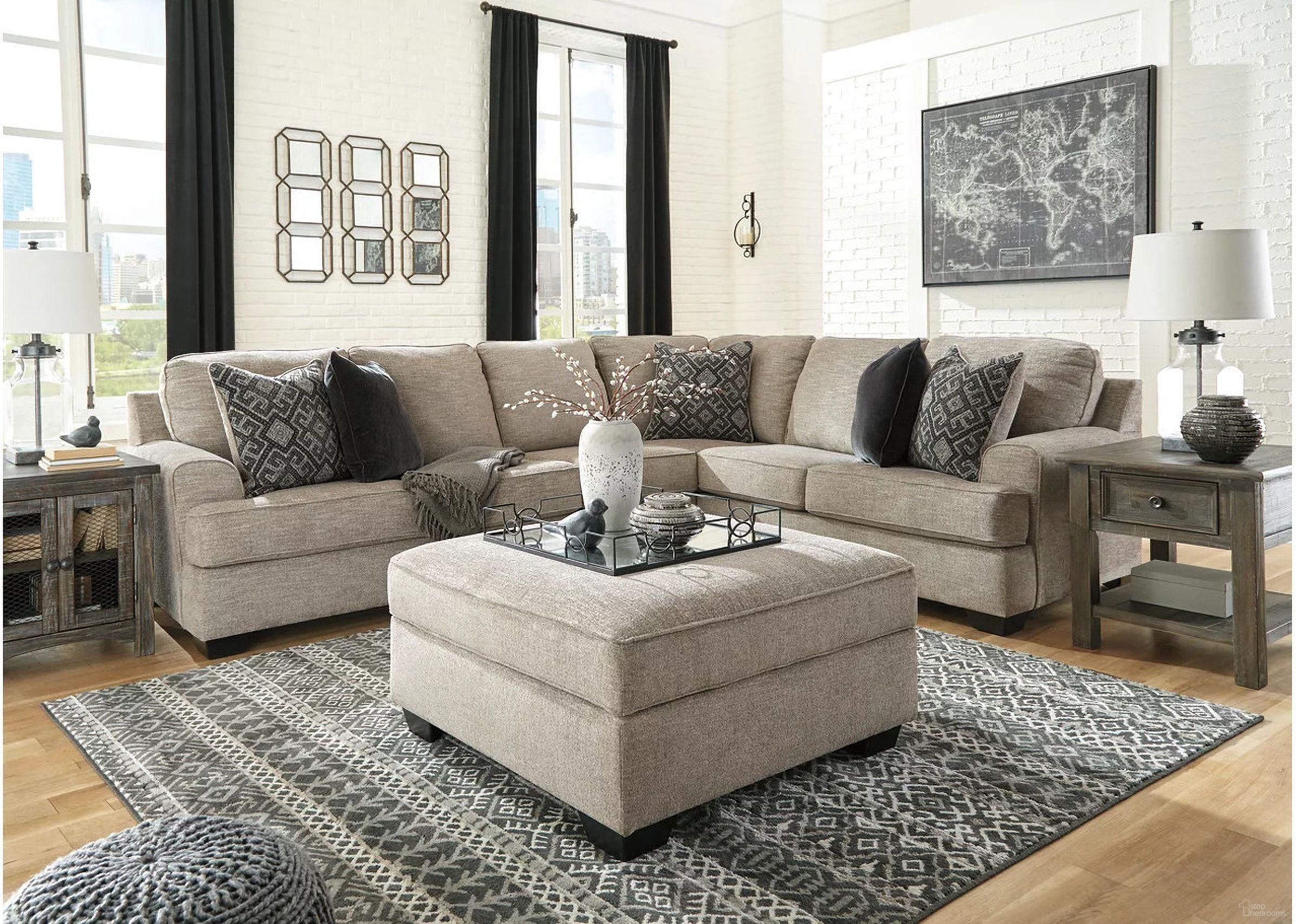 The appearance of Bovarian 3-Piece Sectional with Ottoman In Stone designed by Signature Design by Ashley in the transitional interior design. This stone piece of furniture was selected by 1StopBedrooms from Bovarian Collection to add a touch of cosiness and style into your home. Sku: 5610355;5610311;5610346;5610349. Material: Fabric. Layout: L-Shape.