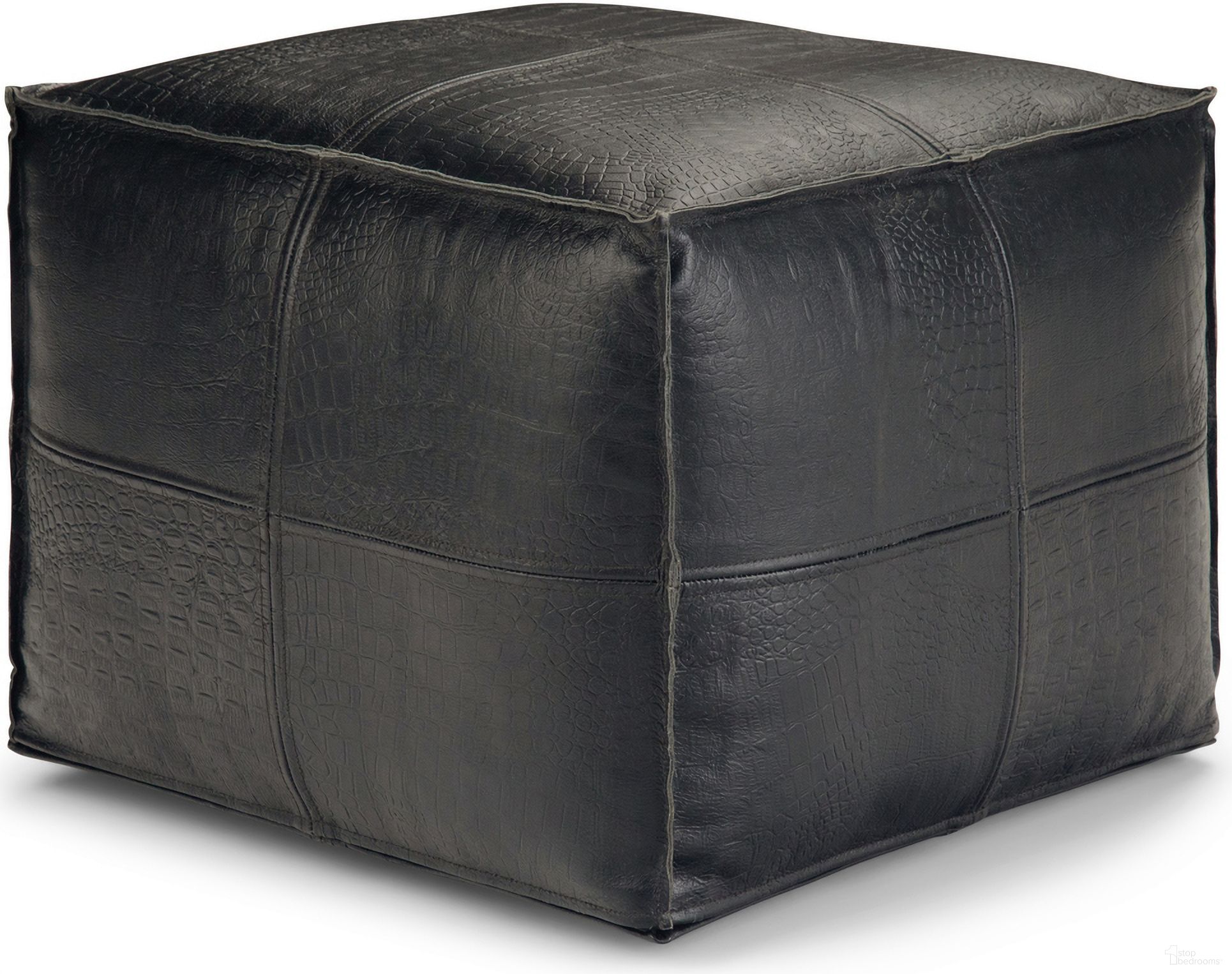 The appearance of Bowen Genuine Leather Square Pouf In Black designed by Simpli Home in the bohemian interior design. This black piece of furniture was selected by 1StopBedrooms from Bowen Collection to add a touch of cosiness and style into your home. Sku: AXCPF-44. Material: Genuine Leather.