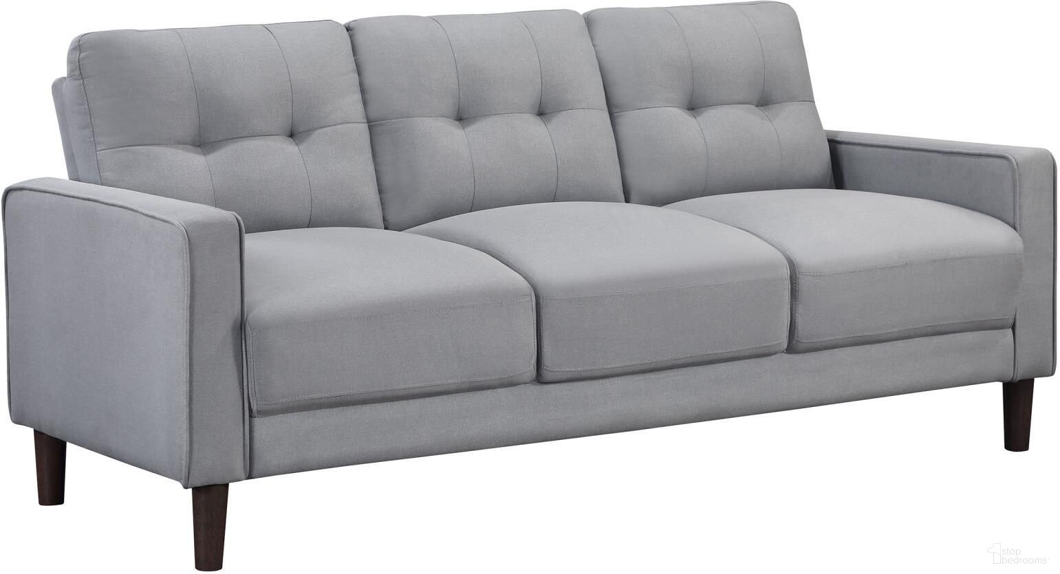 The appearance of Bowen Upholstered Track Arms Tufted Sofa Grey designed by Coaster in the transitional interior design. This grey piece of furniture was selected by 1StopBedrooms from Bowen Collection to add a touch of cosiness and style into your home. Sku: 506781. Material: Upholstered.