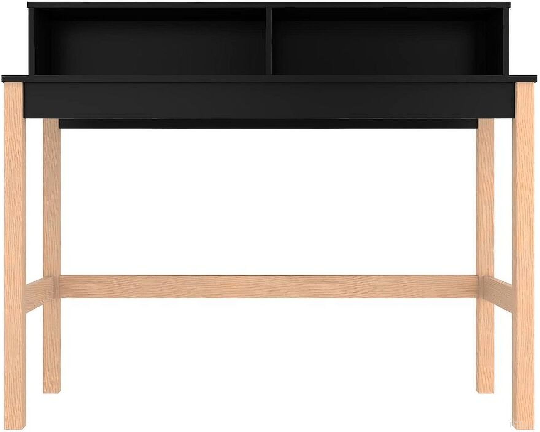 The appearance of Bowery Desk With 0 Shelves In Black And Oak designed by Manhattan Comfort in the transitional interior design. This black piece of furniture was selected by 1StopBedrooms from Bowery Collection to add a touch of cosiness and style into your home. Sku: 309AMC182. Material: MDP.