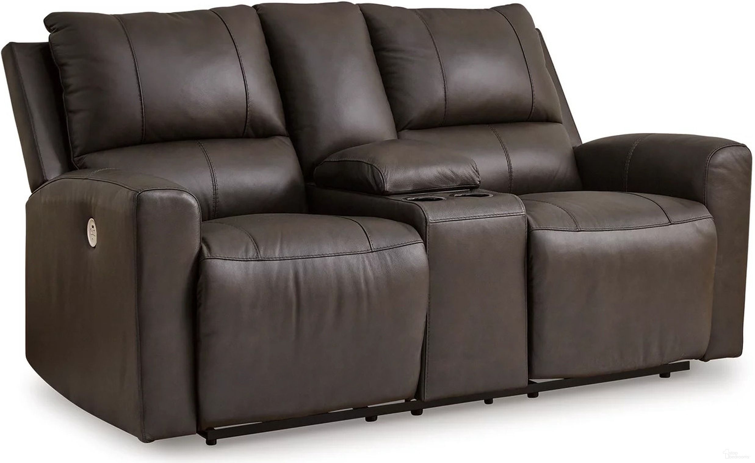 The appearance of Boxmere Power Reclining Loveseat with Console In Storm designed by Signature Design by Ashley in the modern / contemporary interior design. This storm piece of furniture was selected by 1StopBedrooms from Boxmere Collection to add a touch of cosiness and style into your home. Sku: U1310096. Material: Faux Leather.