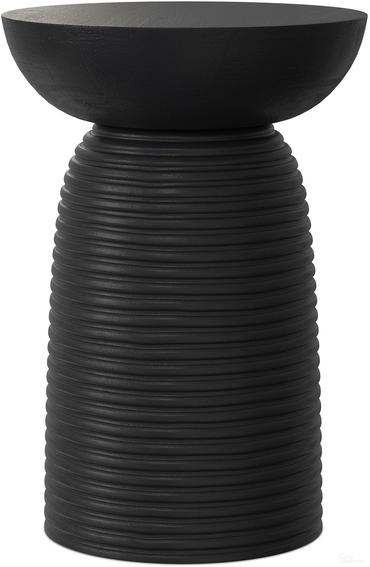 The appearance of Boyd 13 Inch Solid Mango Ribbed Accent Table In Black designed by Simpli Home in the modern / contemporary interior design. This black piece of furniture  was selected by 1StopBedrooms from Boyd Collection to add a touch of cosiness and style into your home. Sku: AXCATBOY-RBL. Material: Mango Wood.