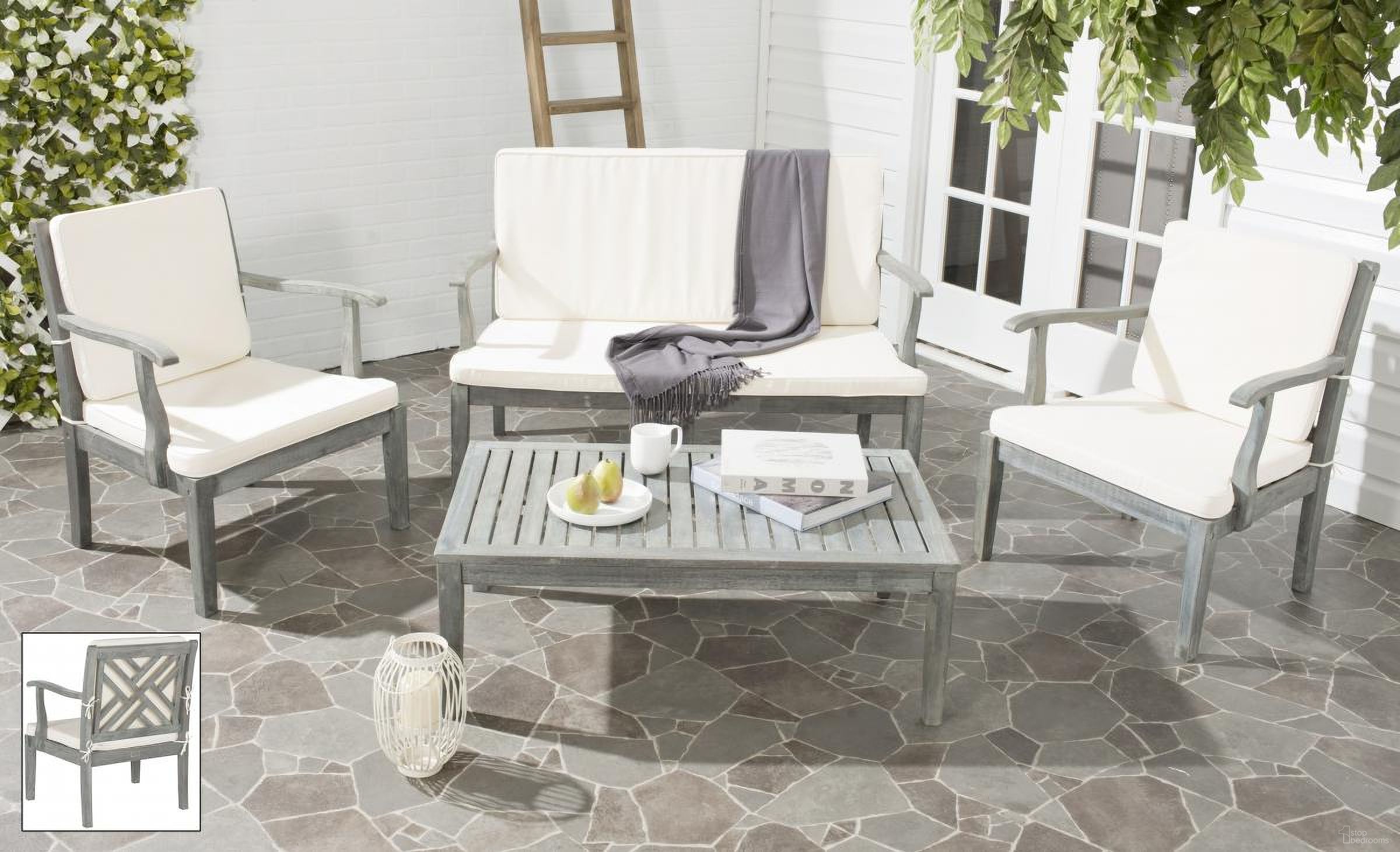 The appearance of Bradbury 4 Piece Outdoor Living Set designed by Safavieh in the modern / contemporary interior design. This grey and beige piece of furniture was selected by 1StopBedrooms from Bradbury Collection to add a touch of cosiness and style into your home. Sku: PAT6710B. Material: Steel.
