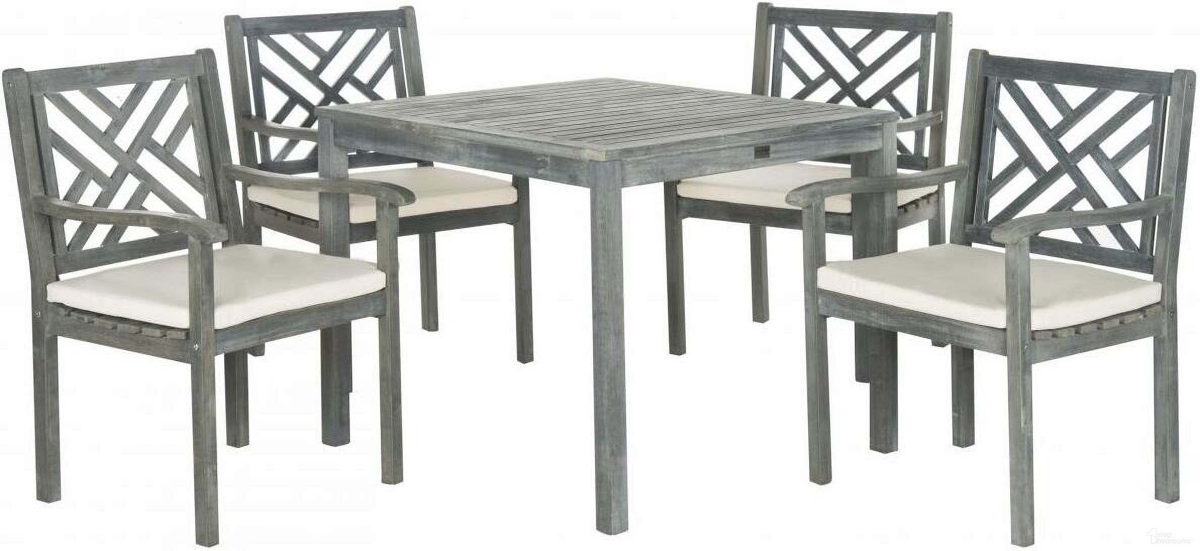 The appearance of Bradbury 5 Piece Dining Set designed by Safavieh in the modern / contemporary interior design. This grey and beige piece of furniture was selected by 1StopBedrooms from Bradbury Collection to add a touch of cosiness and style into your home. Sku: PAT6720B. Table Base Style: Legs. Table Top Shape: Square. Material: Steel.