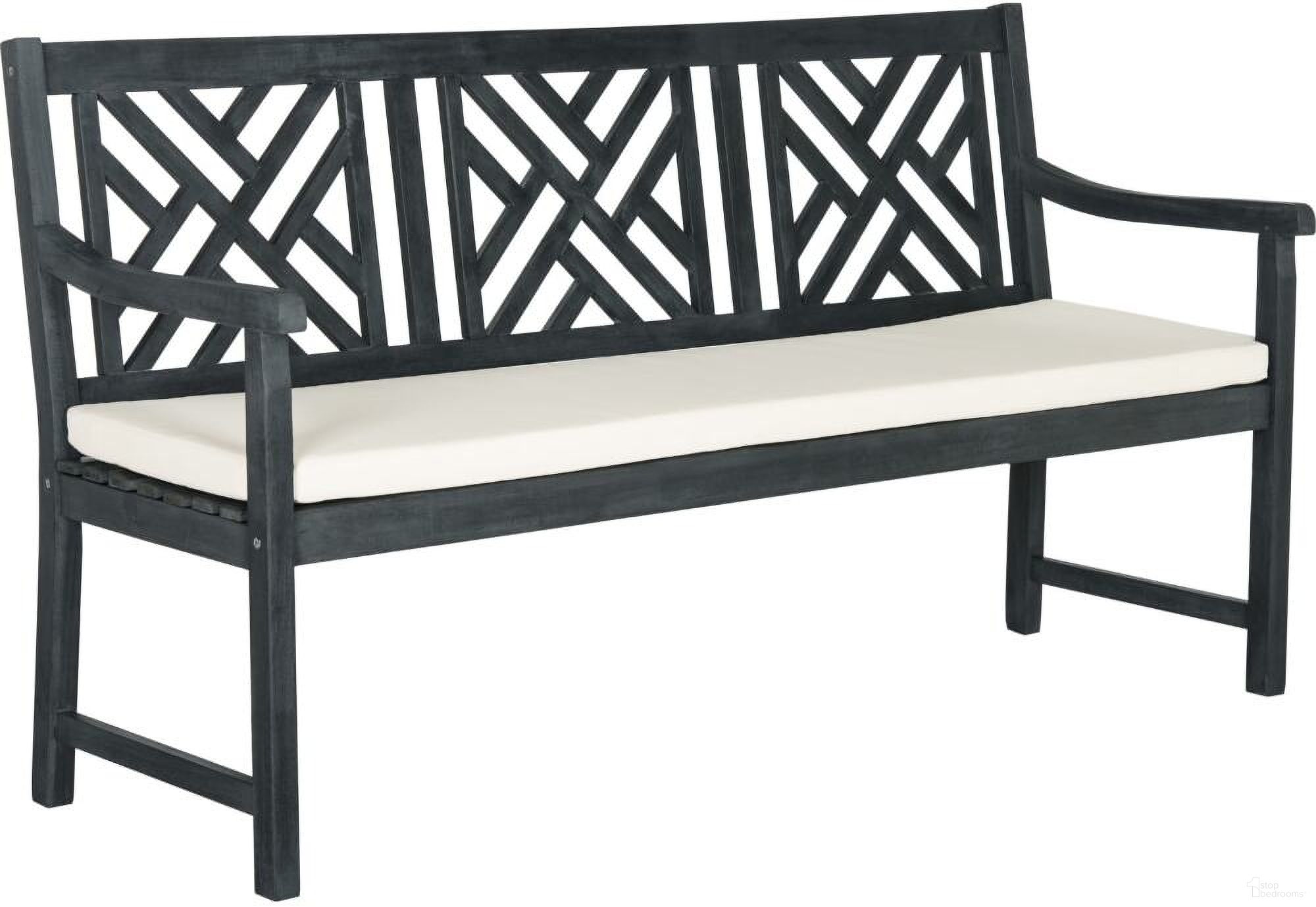The appearance of Bradbury Dark Slate Grey and Beige 3-Seat Bench designed by Safavieh in the traditional interior design. This dark grey piece of furniture  was selected by 1StopBedrooms from Bradbury Collection to add a touch of cosiness and style into your home. Sku: PAT6738K. Material: Steel.