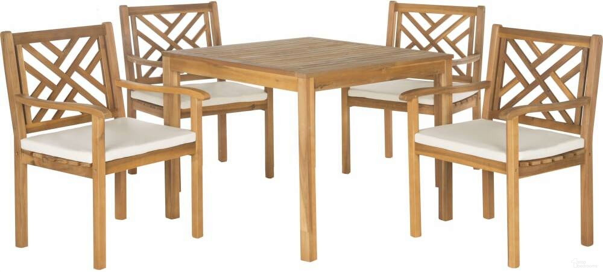 The appearance of Bradbury Teak Brown and Beige 5-Piece Dining Set designed by Safavieh in the modern / contemporary interior design. This beige piece of furniture was selected by 1StopBedrooms from Bradbury Collection to add a touch of cosiness and style into your home. Sku: PAT6720A. Table Base Style: Legs. Table Top Shape: Square. Material: Steel.