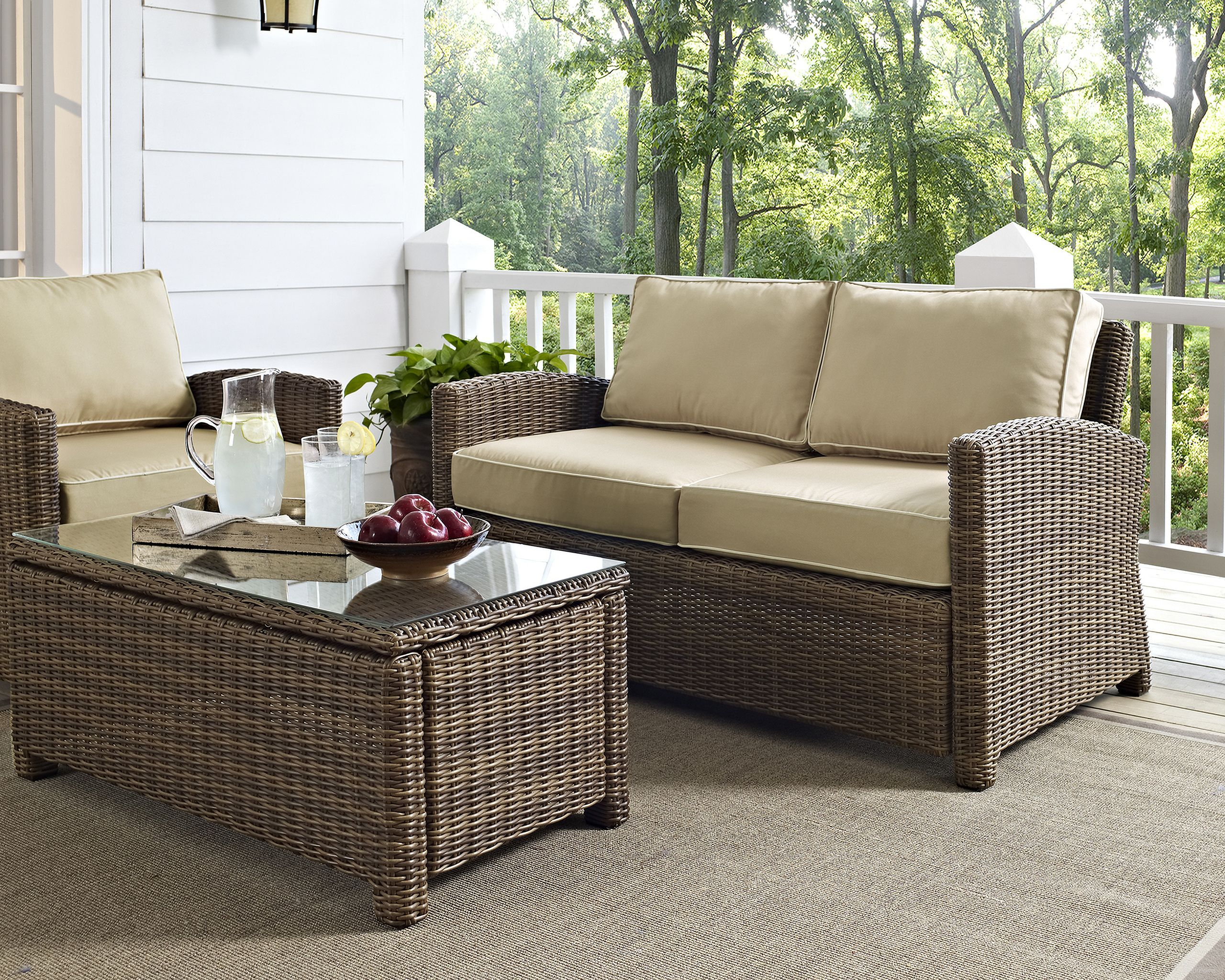 Bradenton Wicker Outdoor Loveseat In Sand and Weathered Brown