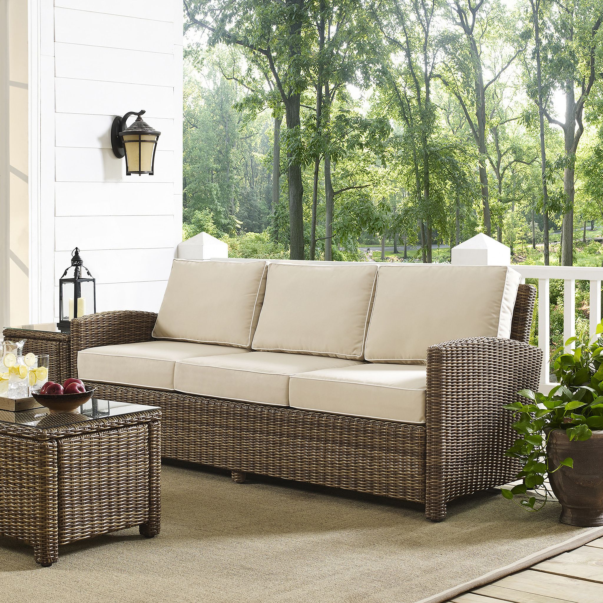Bradenton Wicker Outdoor Sofa In Sand and Weathered Brown