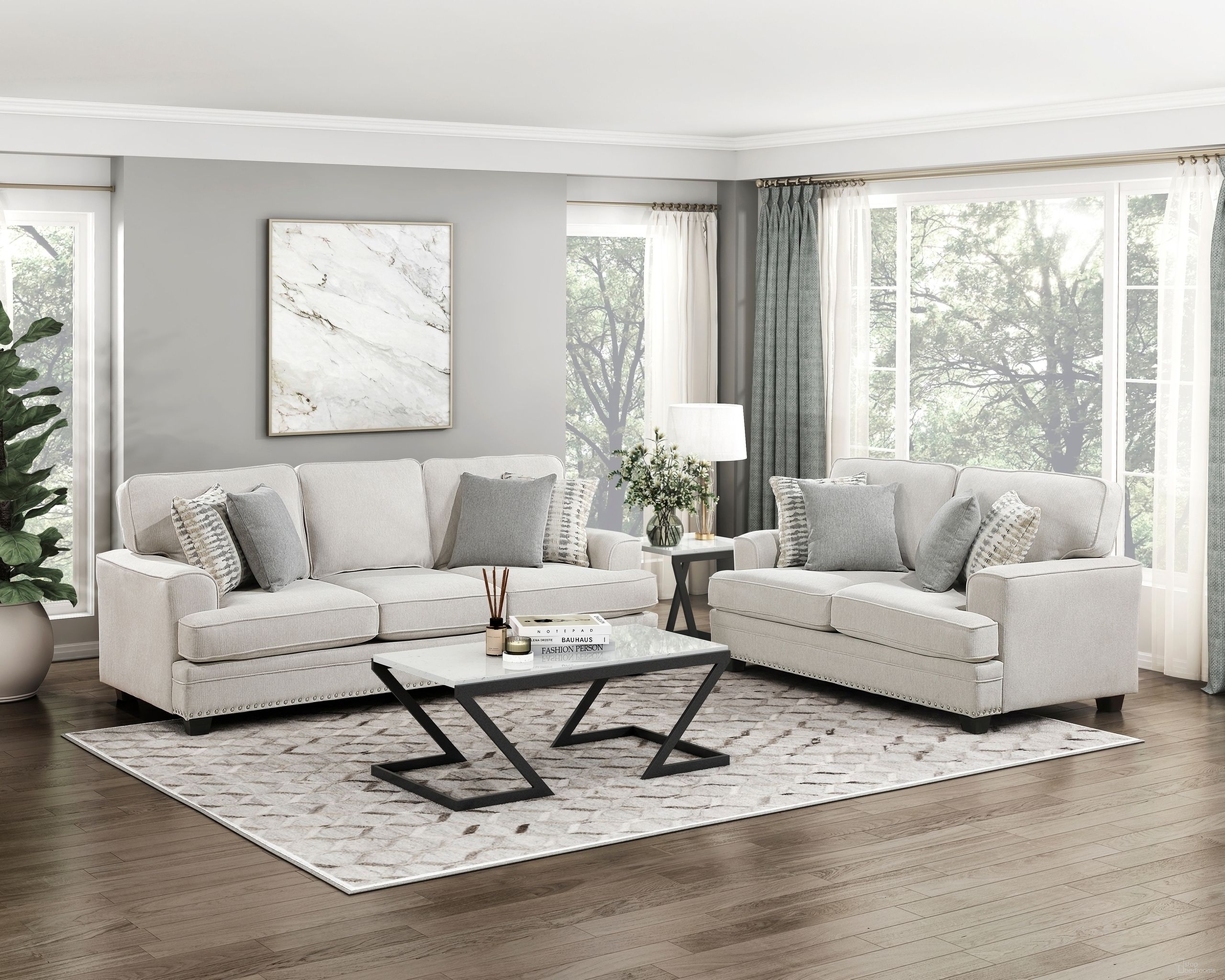 The appearance of Bradford Living Room Set In Beige designed by Homelegance in the modern / contemporary interior design. This beige piece of furniture was selected by 1StopBedrooms from Bradford Collection to add a touch of cosiness and style into your home. Sku: 9648SN-3;9648SN-2. Material: Chenille.