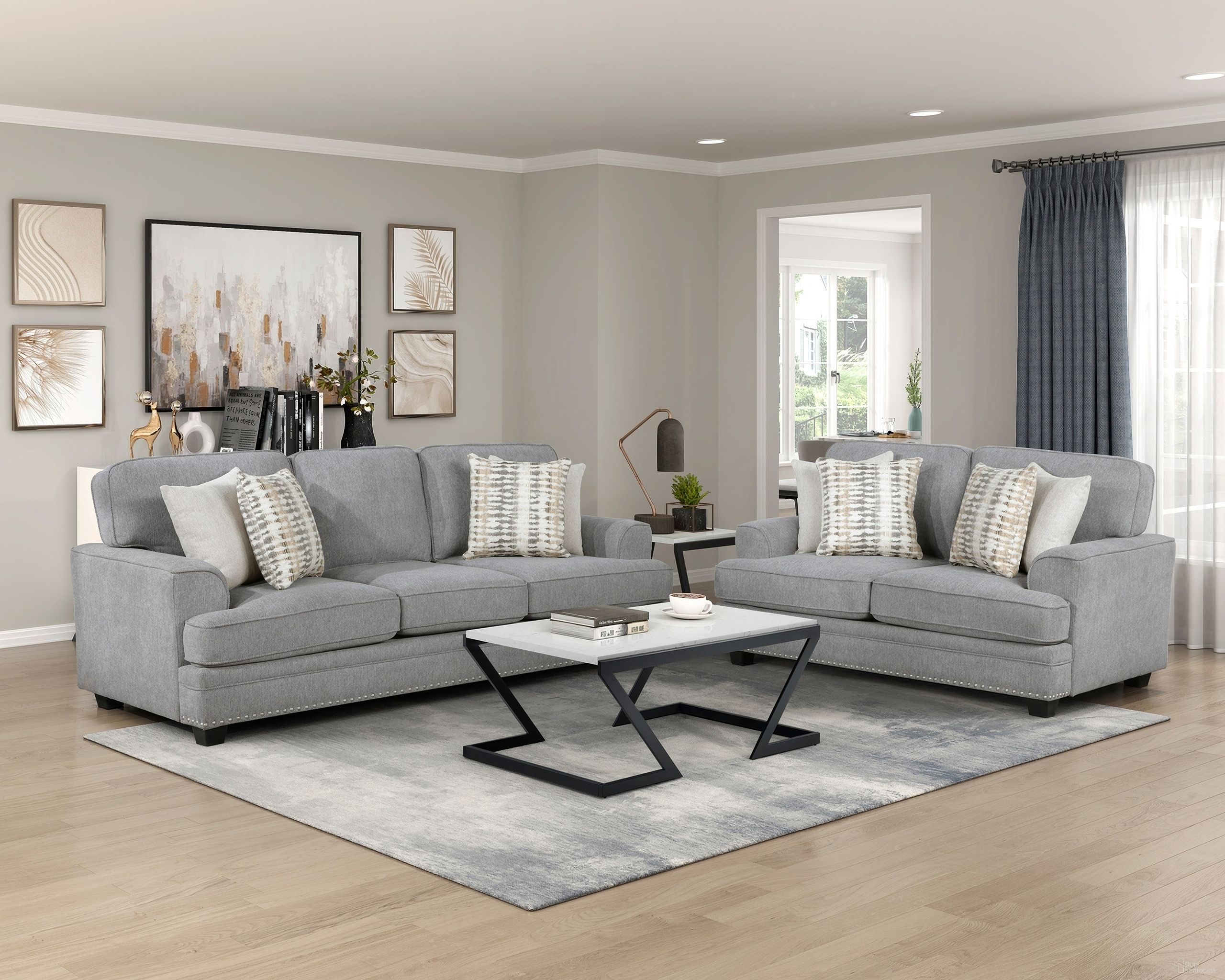 The appearance of Bradford Living Room Set In Gray designed by Homelegance in the modern / contemporary interior design. This gray piece of furniture was selected by 1StopBedrooms from Bradford Collection to add a touch of cosiness and style into your home. Sku: 9648GY-3;9648GY-2. Material: Chenille.