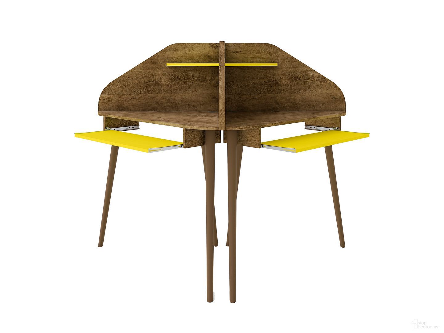 The appearance of Bradley 2-Piece Cubicle Section Desk In Rustic Brown and Yellow designed by Manhattan Comfort in the transitional interior design. This rustic brown and yellow piece of furniture was selected by 1StopBedrooms from Bradley Collection to add a touch of cosiness and style into your home. Sku: 229BMC94;229BMC94. Material: Wood.