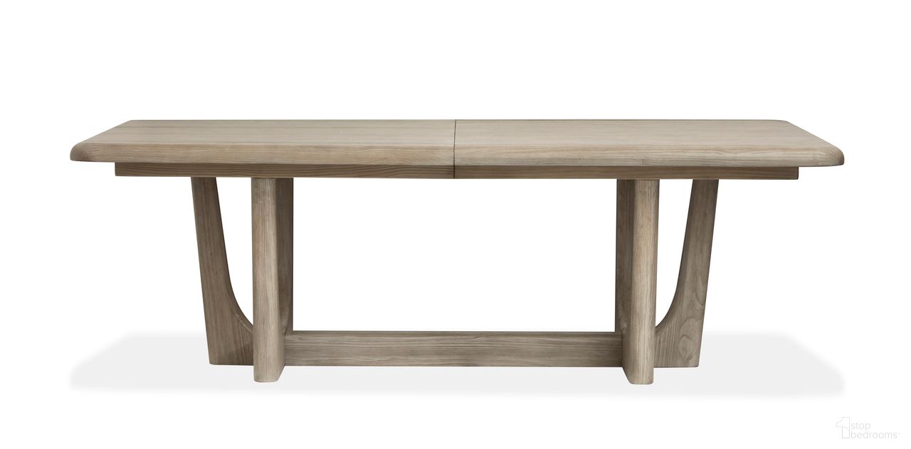 The appearance of Braelyn Extendable Trestle Dining Table In Dorian Grey designed by Magnussen in the transitional interior design. This dorian grey piece of furniture was selected by 1StopBedrooms from Braelyn Collection to add a touch of cosiness and style into your home. Sku: D5874-21. Table Base Style: Trestle. Table Top Shape: Rectangular. Size: 90" x 40". Material: Oak Veneer.