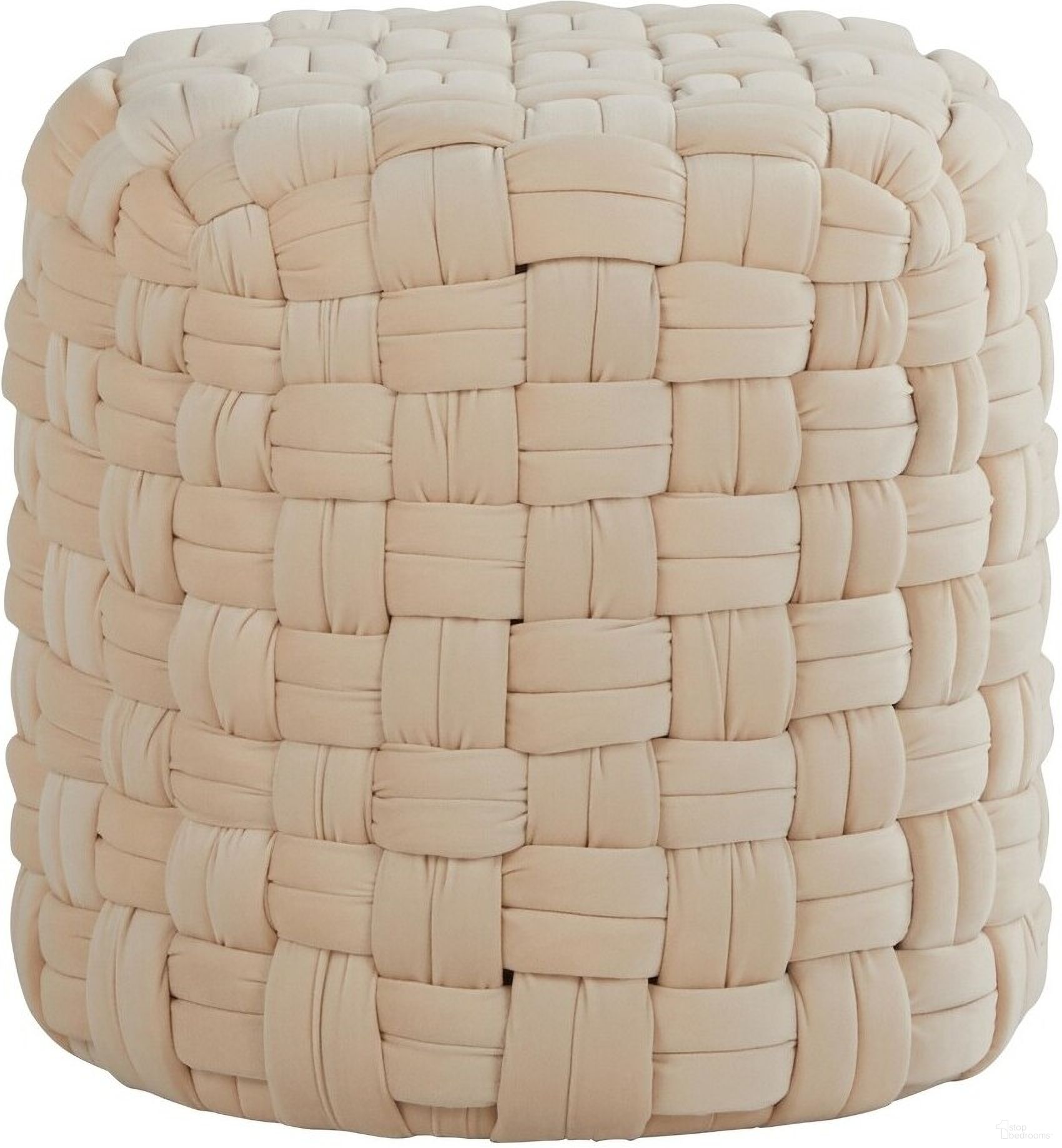 The appearance of Braided Round 16 Inch Ottoman In Cream Velvet designed by Lumisource in the modern / contemporary interior design. This cream velvet piece of furniture  was selected by 1StopBedrooms from Braided Collection to add a touch of cosiness and style into your home. Sku: OT-RNDBRD16 VCR. Material: Velvet.