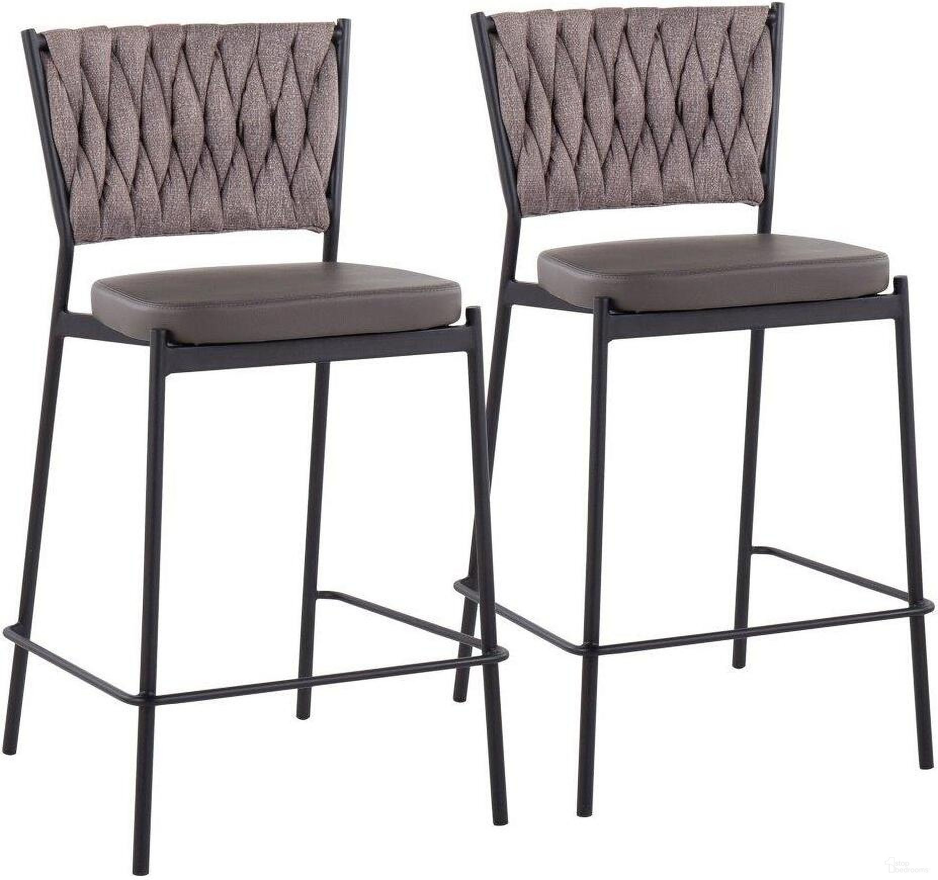 The appearance of Braided Tania Contemporary Counter Stool In Black Metal, Grey Faux Leather, And Light Brown Fabric - Set Of 2 designed by Lumisource in the modern / contemporary interior design. This black and brown piece of furniture was selected by 1StopBedrooms from Tania Collection to add a touch of cosiness and style into your home. Sku: B24-BRAIDTANIA BKGYLBN2. Material: Polyester.