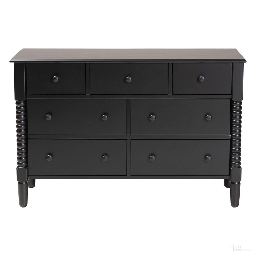 The appearance of Braith Spindle Wood 7-Drawer Dresser In Black designed by Baxton Studio in the farmhouse interior design. This black piece of furniture  was selected by 1StopBedrooms from Braith Collection to add a touch of cosiness and style into your home. Sku: SW8000-88D7D-Black-Dresser. Material: Solid Rubberwood.