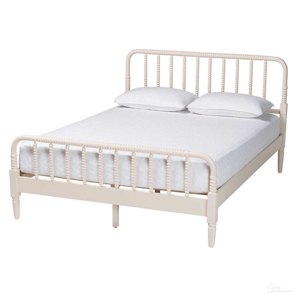 Braith Spindle Wood Queen Size Platform Bed In Ivory