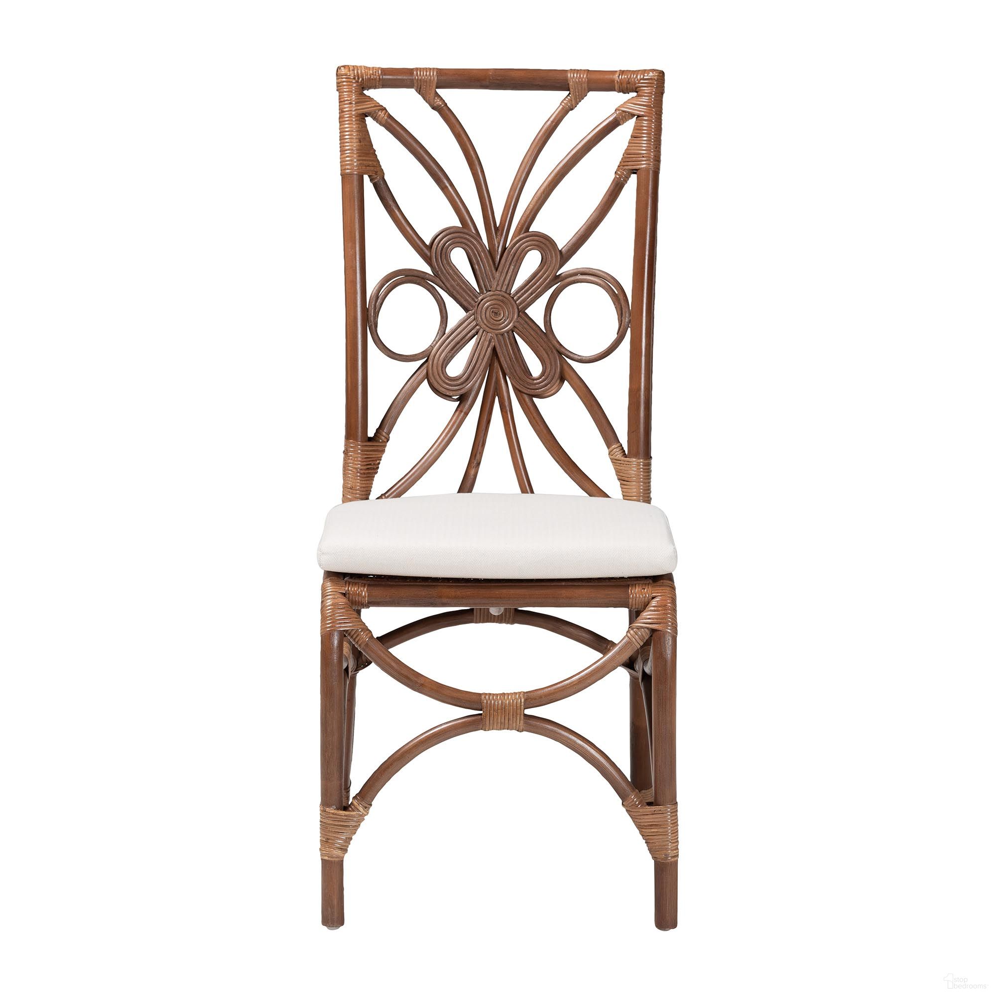 The appearance of Brama Natural Rattan Dining Chair with Decorative Backrest and Cushioned Seat In Light Brown designed by Baxton Studio in the bohemian interior design. This light brown piece of furniture was selected by 1StopBedrooms from Brama Collection to add a touch of cosiness and style into your home. Sku: Brama-Light Brown Rattan-Cushion-DC. Material: Natural Rattan. Chair Type: Side Chair.