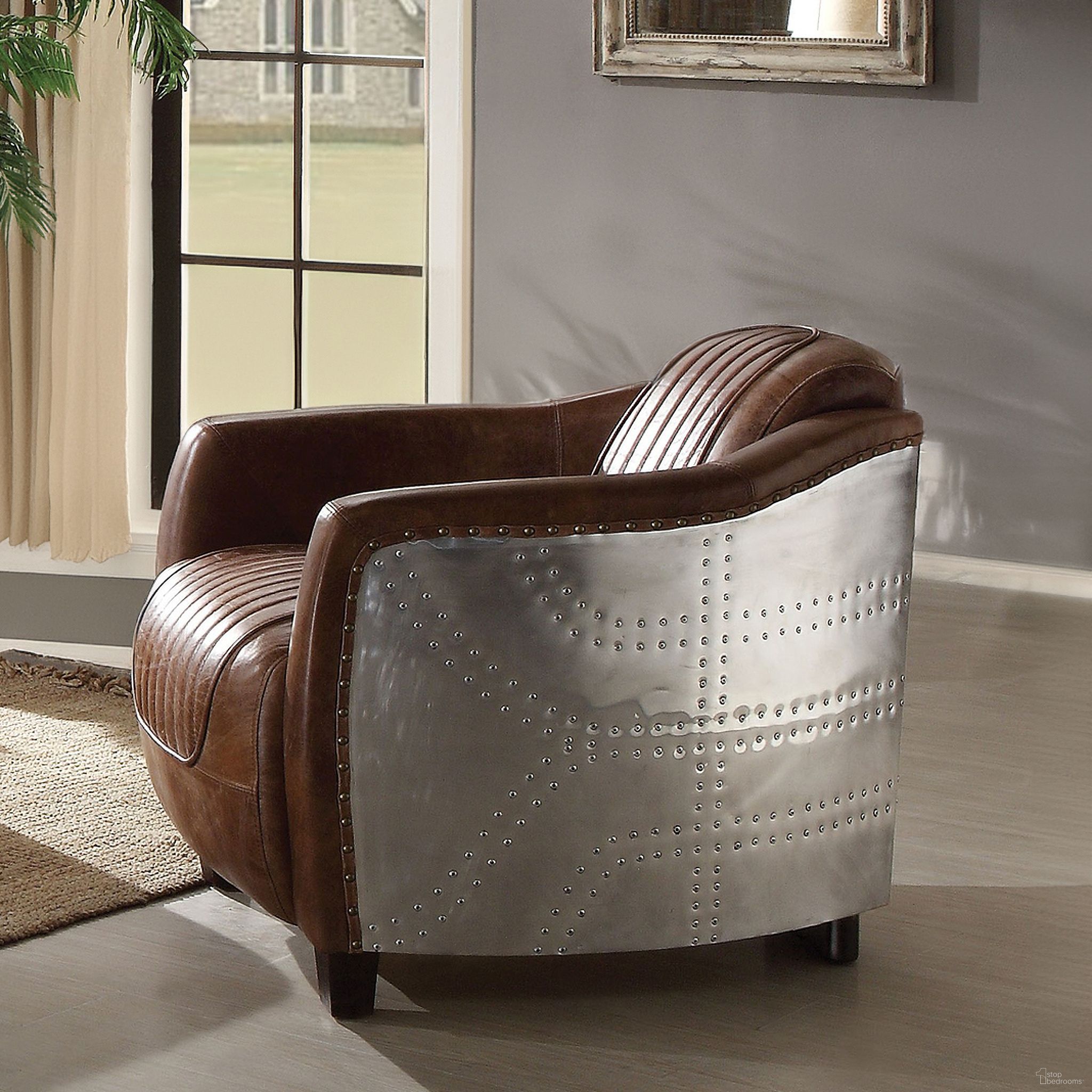 The appearance of Brancaster Retro Brown Leather Chair designed by ACME in the industrial interior design. This brown piece of furniture was selected by 1StopBedrooms from Brancaster Collection to add a touch of cosiness and style into your home. Sku: 53547. Material: Leather. Key Features: Nailhead Trim.
