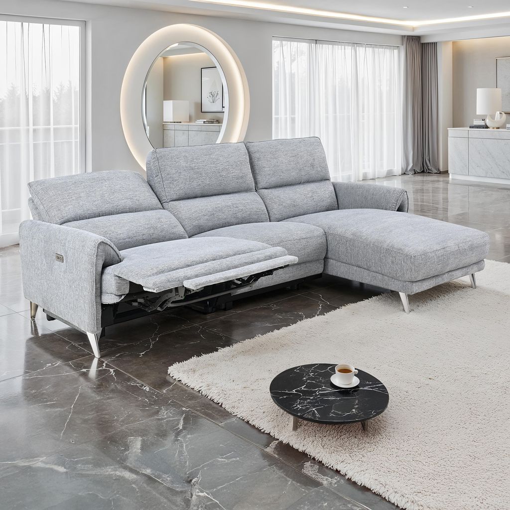 The appearance of Brande Right Chaise Power Sectional In Gray designed by Furniture of America in the modern / contemporary interior design. This gray piece of furniture was selected by 1StopBedrooms from Brande Collection to add a touch of cosiness and style into your home. Sku: CM9938GY-AC;CM9938GY-LCH-PM;CM9938GY-RCE. Material: Chenille.