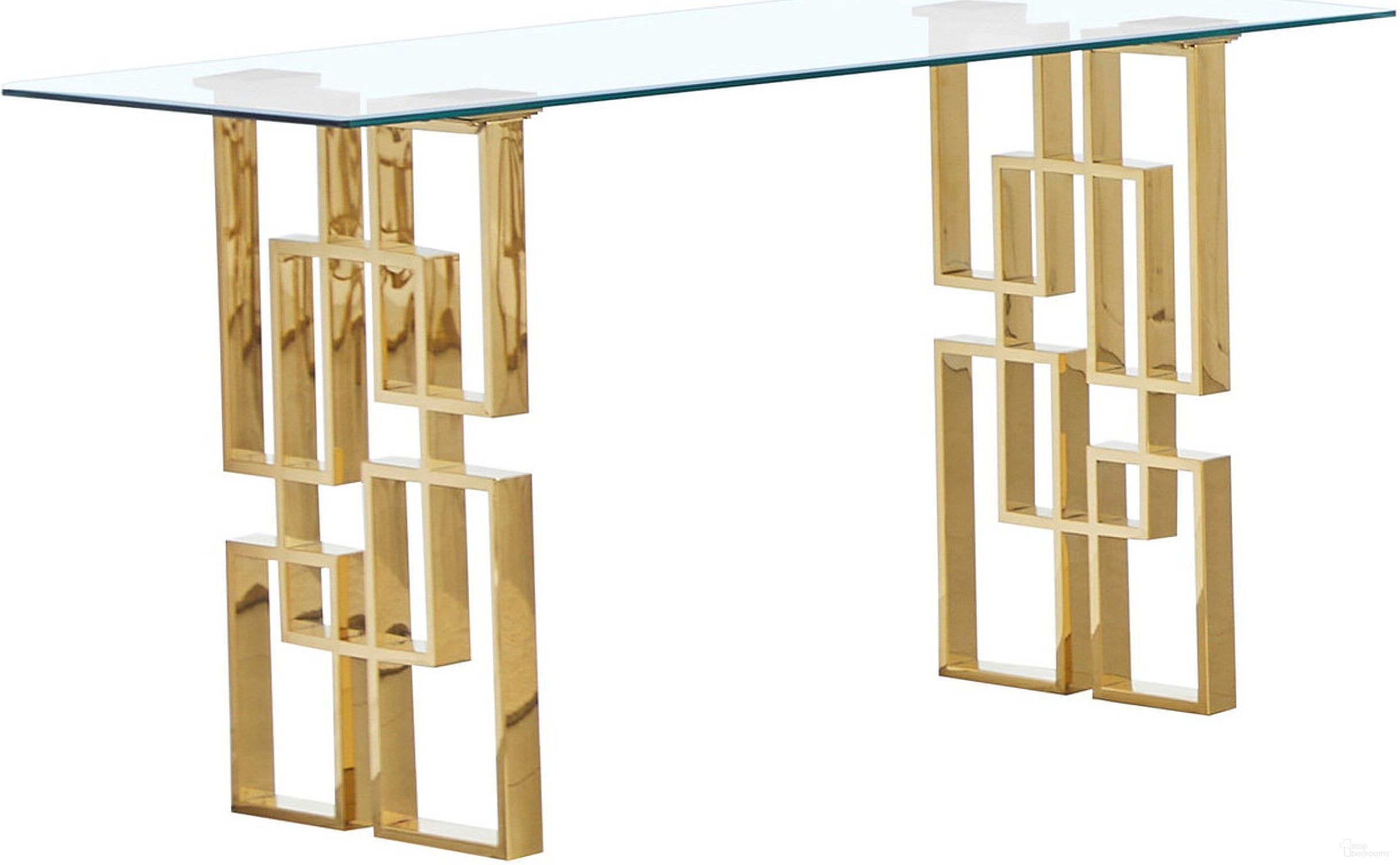 The appearance of Brandon Modern Console Table In 10mm Clear Tempered Glass and Gold Stainless Steel designed by Best Quality Furniture in the modern / contemporary interior design. This gold/glass piece of furniture was selected by 1StopBedrooms from Brandon Collection to add a touch of cosiness and style into your home. Sku: CT238. Material: Stainless Steel.
