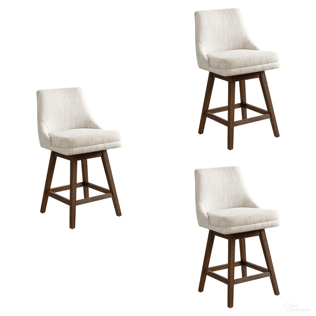 Branson 26 Inch Counter Height Swivel Barstool Set of 3 In Beige and Brown