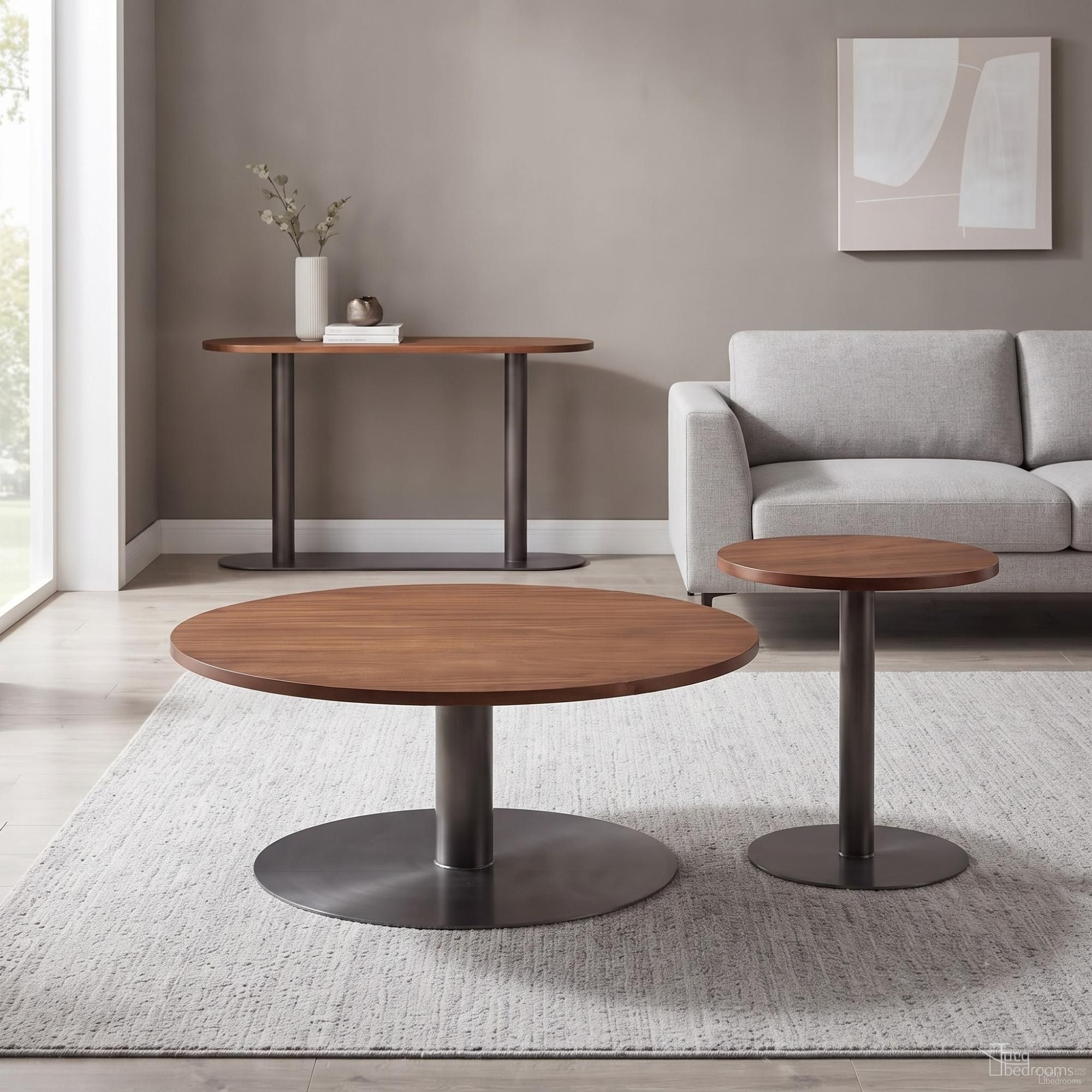 Brasea Round Occasional Table Set In Brown