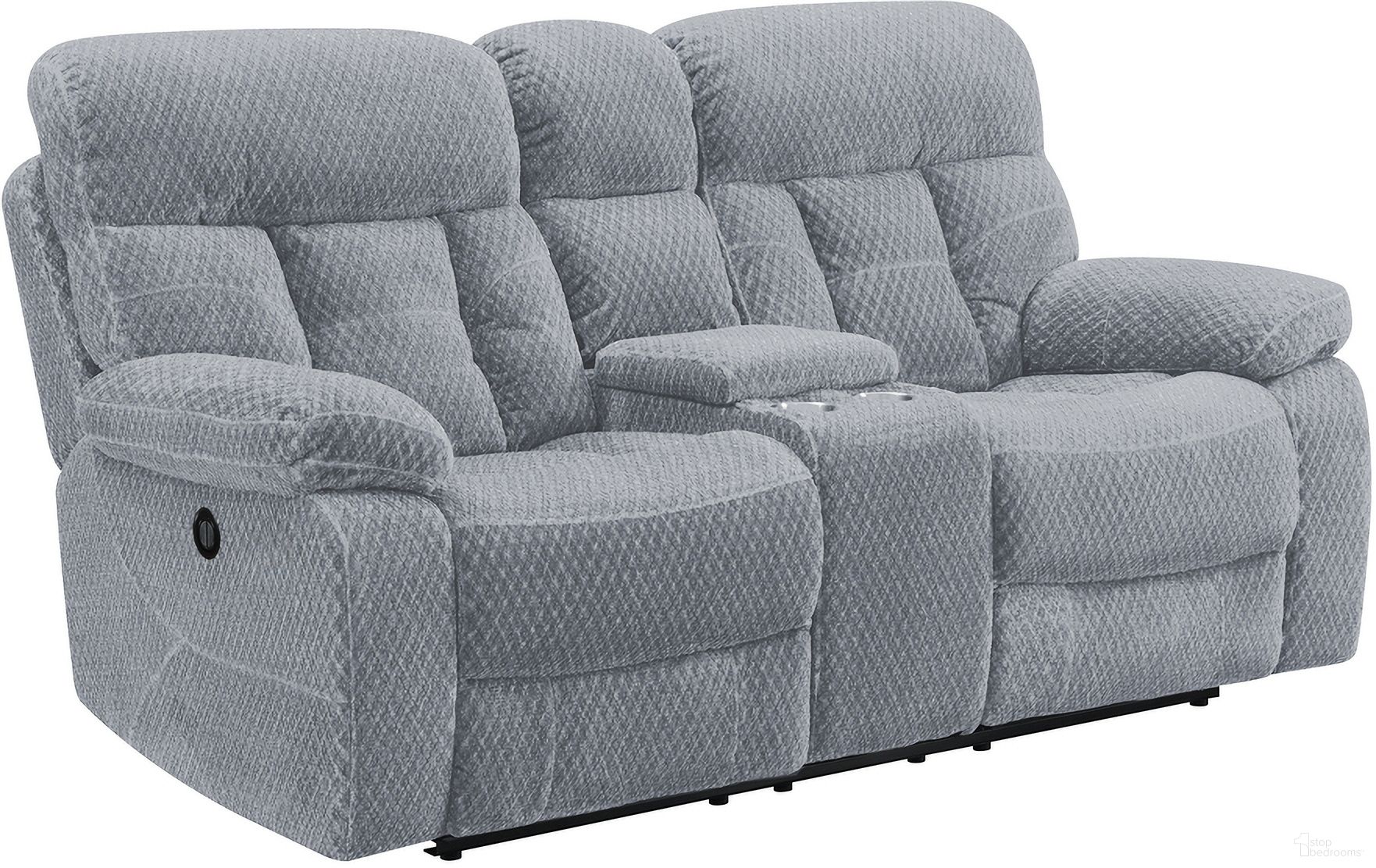 The appearance of Bravo Console Loveseat with Power Footrest In Stone designed by New Classic in the transitional interior design. This stone piece of furniture was selected by 1StopBedrooms from Bravo Collection to add a touch of cosiness and style into your home. Sku: U1165-25P1-STN. Material: Fabric.