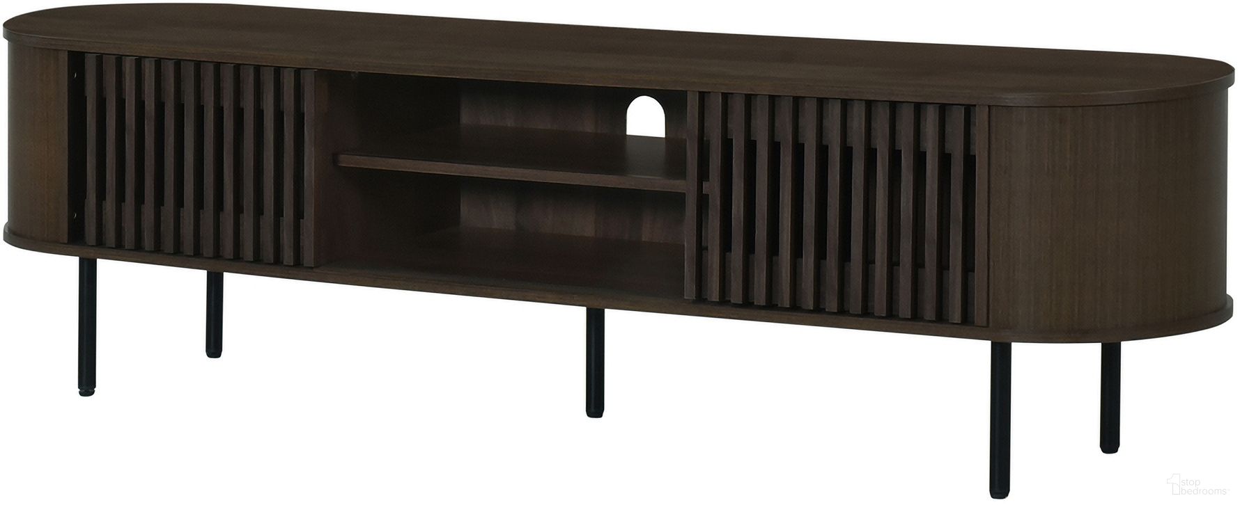 Brax 70 Inch TV Console Stand with Sliding Doors In Walnut Brown