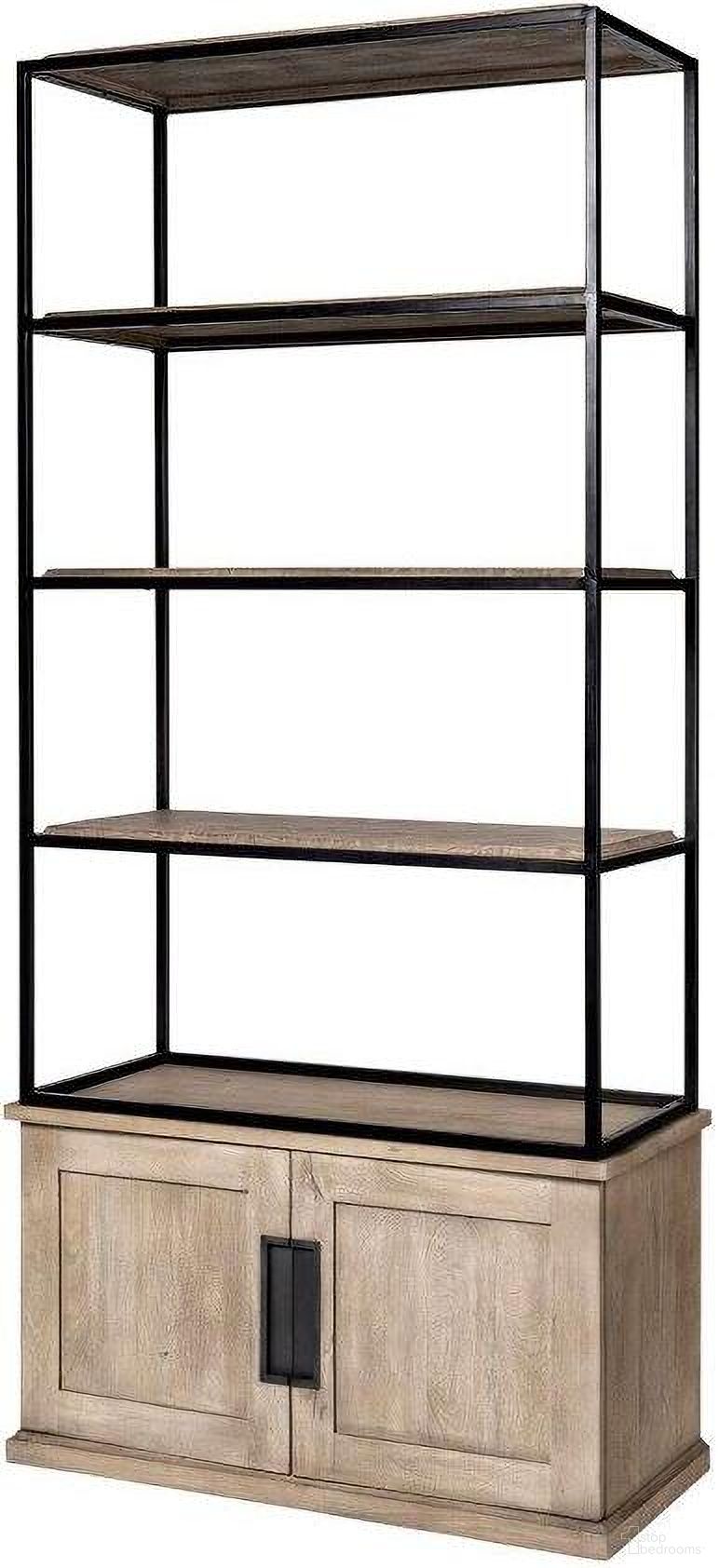 The appearance of Braxton Ii Light Brown Wood And Iron Three Shelf Shelving Unit designed by Mercana in the modern / contemporary interior design. This black and brown piece of furniture was selected by 1StopBedrooms from Braxton Collection to add a touch of cosiness and style into your home. Sku: 68203-AB. Material: Wood.