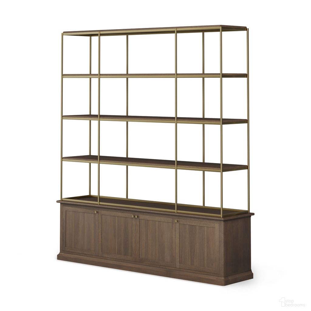 The appearance of Braxton Wood with Antique Brass Metal Three Shelf Shelving Unit In Dark Brown designed by Mercana in the industrial interior design. This dark brown piece of furniture was selected by 1StopBedrooms from Braxton Collection to add a touch of cosiness and style into your home. Sku: 71114-AB. Material: Iron.