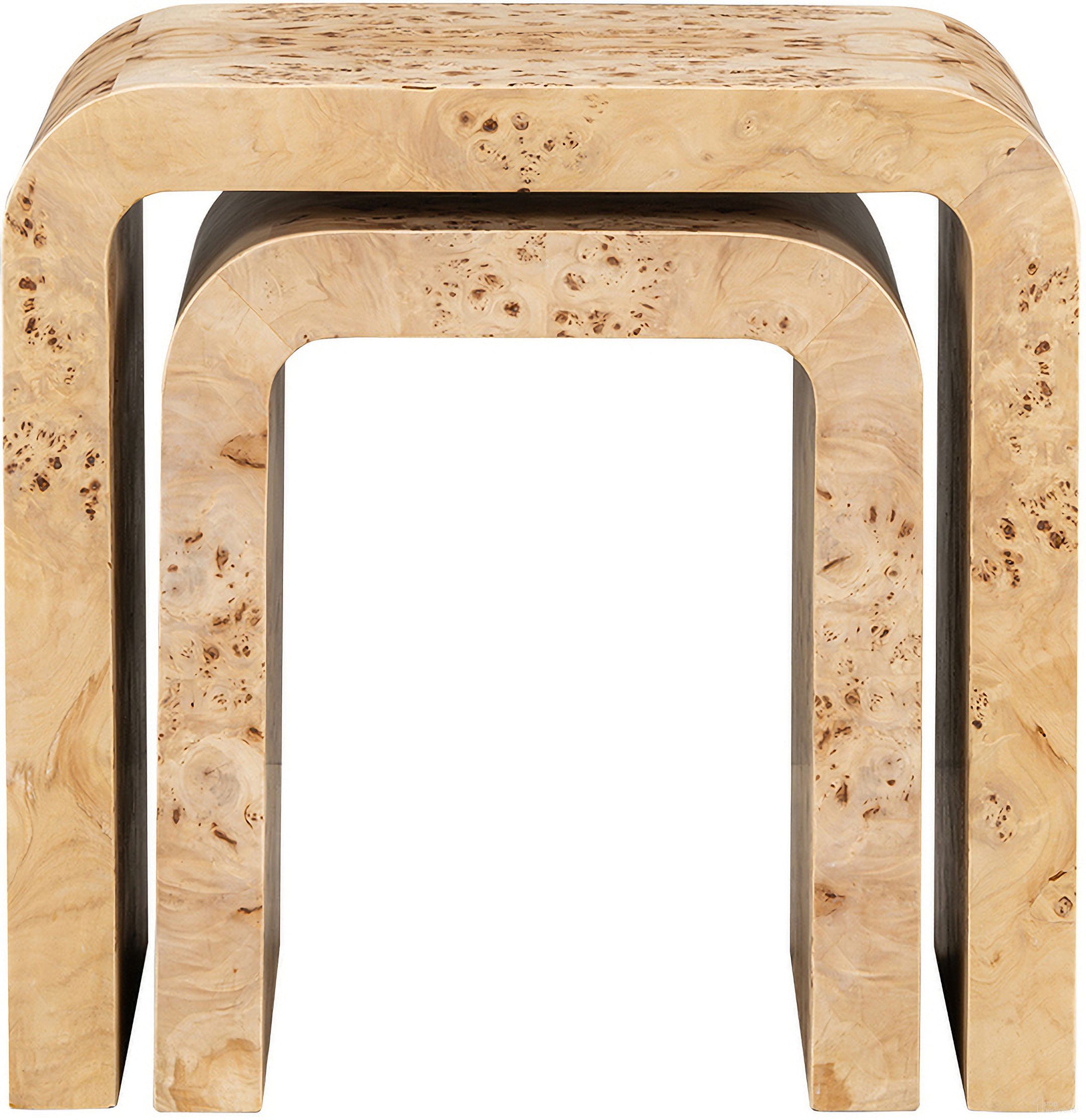Brea Solid Wood with Poplar Veneer Wood Set of 2 Nesting Tables In Brown