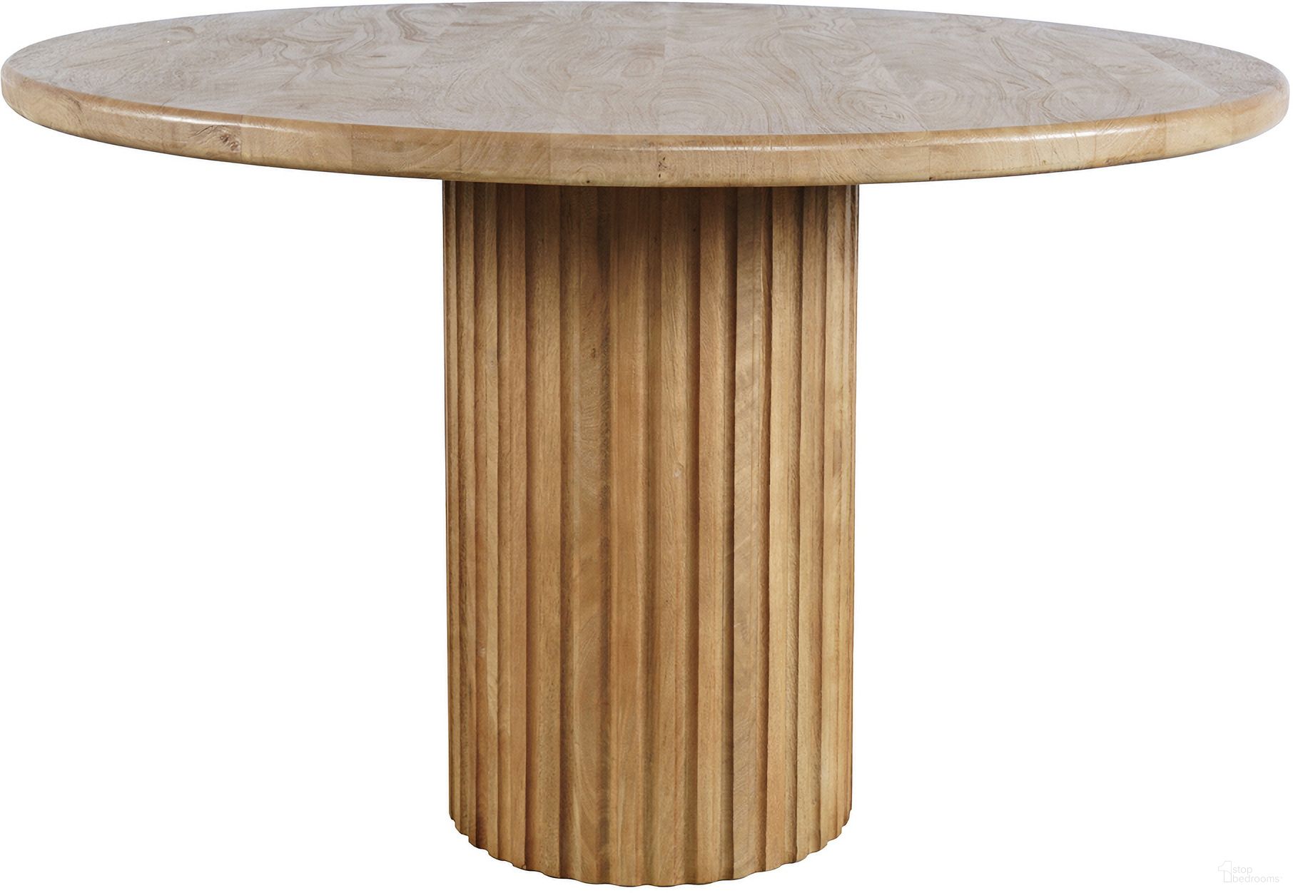 The appearance of Breck 48 Inch Round Fluted Pedestal Dining Table In Brown designed by Jofran in the transitional interior design. This brown piece of furniture  was selected by 1StopBedrooms from Breck Collection to add a touch of cosiness and style into your home. Sku: 2381-48B;2381-48T. Table Base Style: Pedestal. Table Top Shape: Round. Size: 48". Material: Mango.