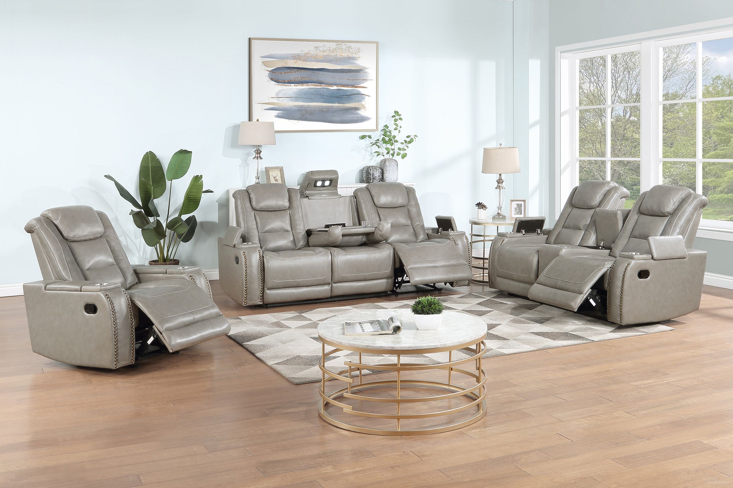 The appearance of Breckenridge Manual Living Room Set In Light Gray designed by New Classic in the modern / contemporary interior design. This light gray piece of furniture  was selected by 1StopBedrooms from Breckenridge Collection to add a touch of cosiness and style into your home. Sku: L3183-30-LGY;L3183-25-LGY. Material: Leather.