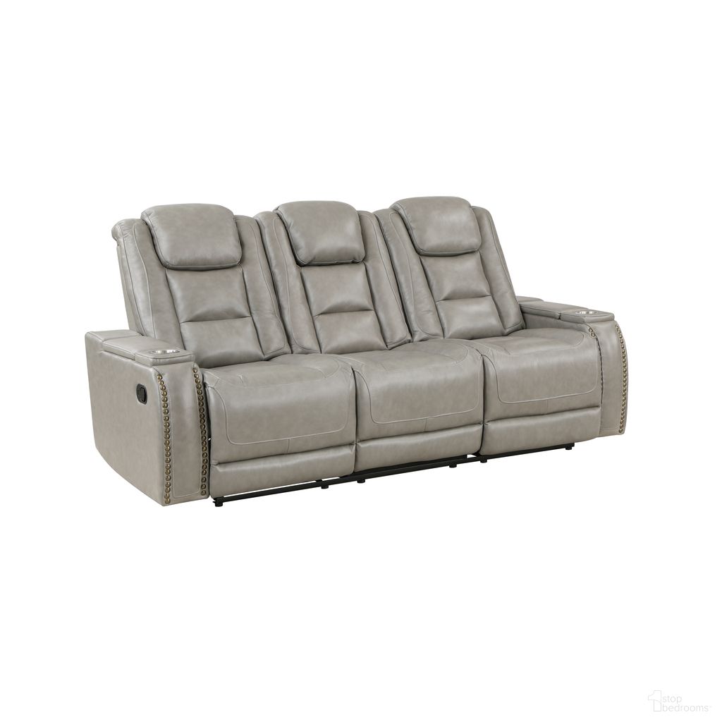 The appearance of Breckenridge II Sofa with Dual Recliner In Light Gray designed by New Classic in the modern / contemporary interior design. This light gray piece of furniture was selected by 1StopBedrooms from Breckenridge Collection to add a touch of cosiness and style into your home. Sku: L3183A-30-LGY. Material: Leather.