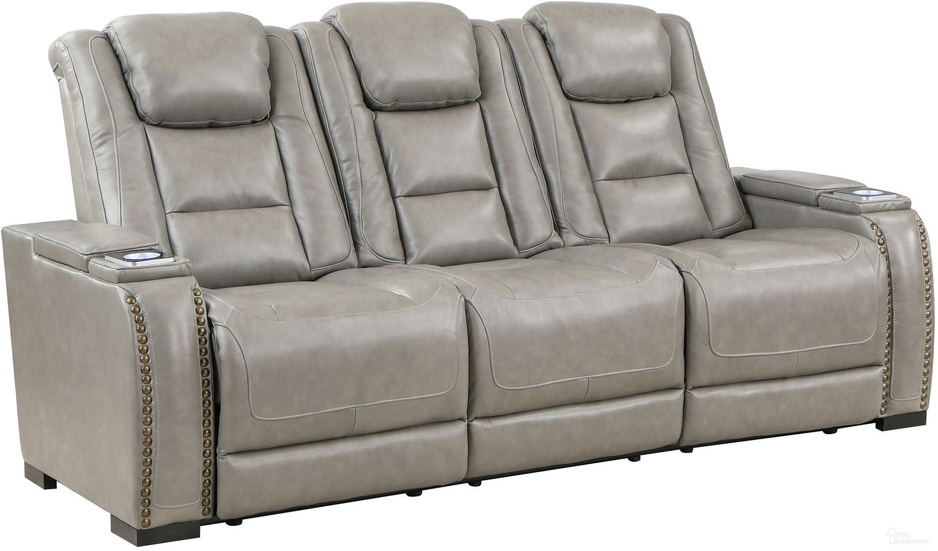 The appearance of Breckenridge II Sofa with Power Footrest and Headrest In Light Gray designed by New Classic in the modern / contemporary interior design. This light gray piece of furniture was selected by 1StopBedrooms from Breckenridge Collection to add a touch of cosiness and style into your home. Sku: L3183A-30P2-LGY. Material: Leather.