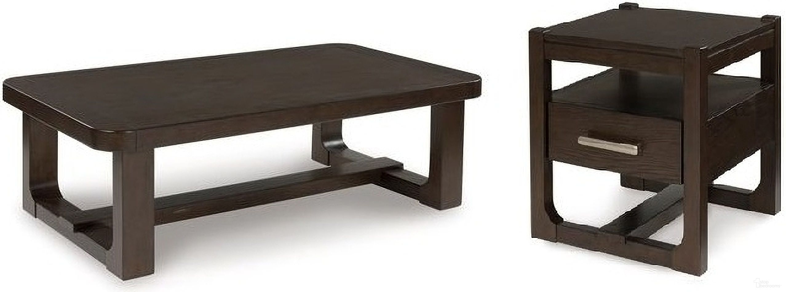 The appearance of Breckington Occasional Table Set In Dark Brown designed by Signature Design by Ashley in the modern / contemporary interior design. This dark brown piece of furniture  was selected by 1StopBedrooms from Breckington Collection to add a touch of cosiness and style into your home. Sku: T856-1;T856-2. Material: Wood.