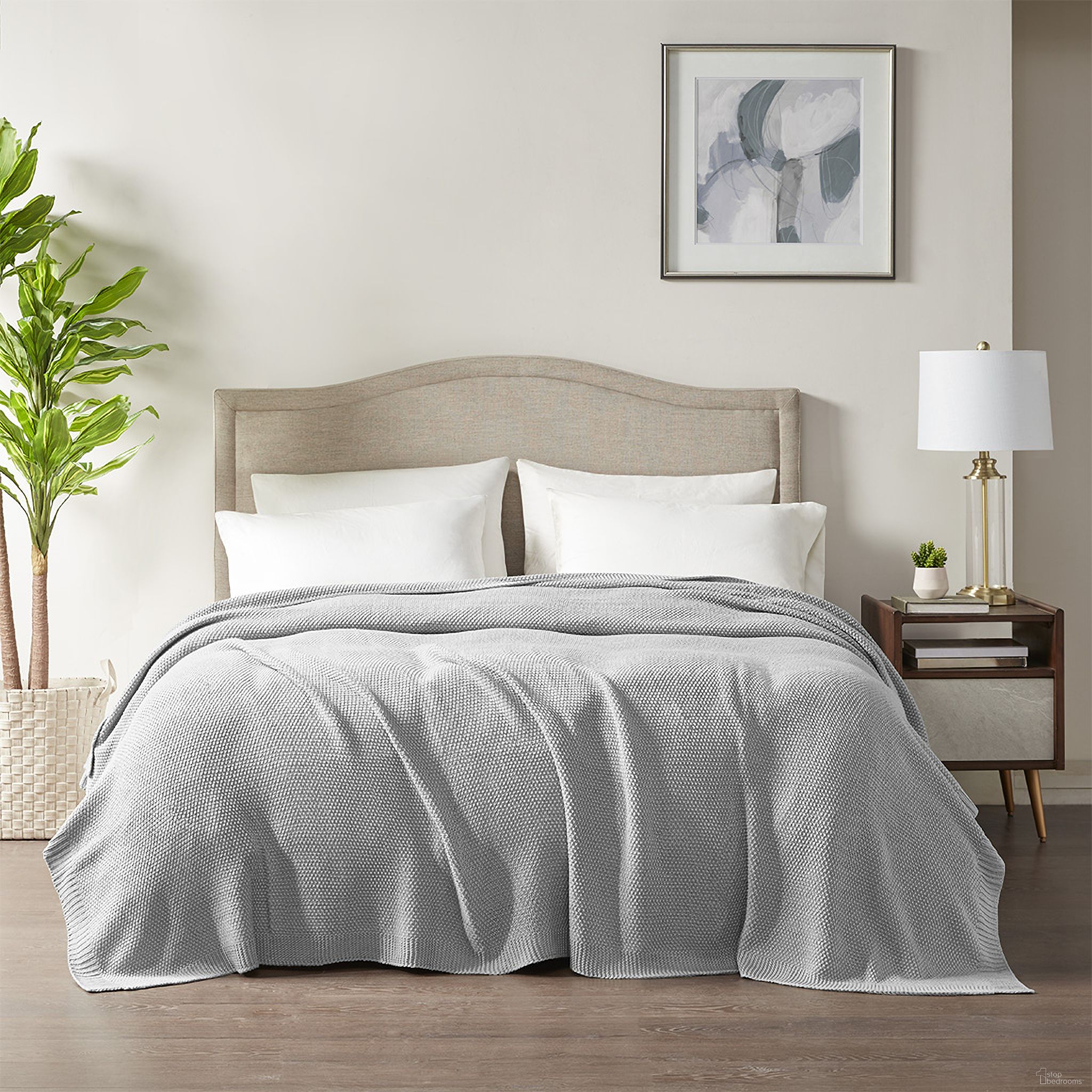 Bree Acrylic Knitted Twin Blanket In Grey