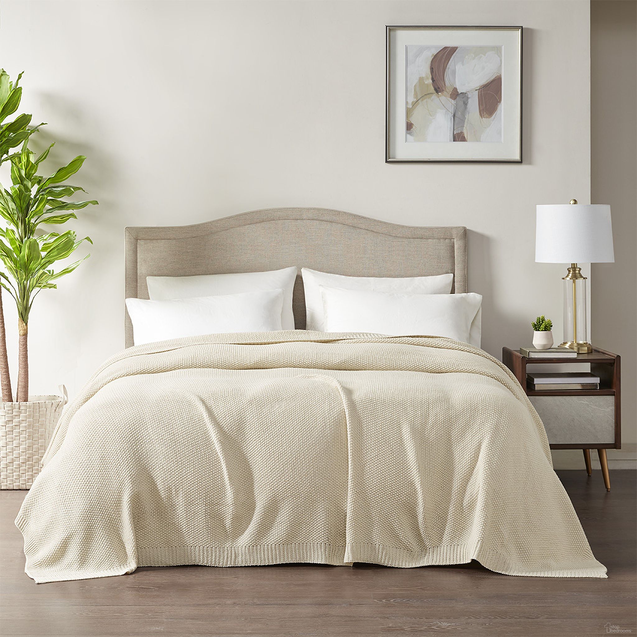 Bree Acrylic Knitted Queen Blanket In Ivory