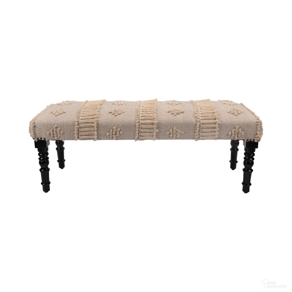 Breezi Intricate Embroidered Indoor Bench In Blue and Cream