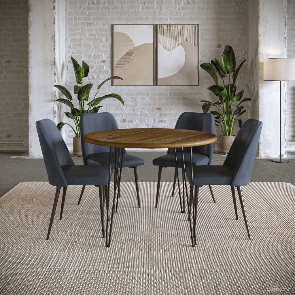 The appearance of Brennan 5 Piece 42 Inch Round Dining Set with Faux Leather Chairs In Blueberry designed by Jofran in the modern / contemporary interior design. This blueberry piece of furniture was selected by 1StopBedrooms from Brennan Collection to add a touch of cosiness and style into your home. Sku: 2271-BRENNANDTG;2271-MADDOXCHBLB;2271-MADDOXCHBLB. Material: Iron.