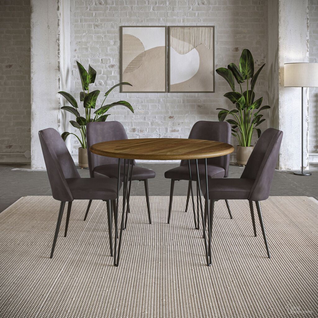 The appearance of Brennan 5 Piece 42 Inch Round Dining Set with Faux Leather Chairs In Dark Brown designed by Jofran in the modern / contemporary interior design. This dark brown piece of furniture  was selected by 1StopBedrooms from Brennan Collection to add a touch of cosiness and style into your home. Sku: 2271-BRENNANDTG;2271-MADDOXCHDBN;2271-MADDOXCHDBN. Material: Iron.