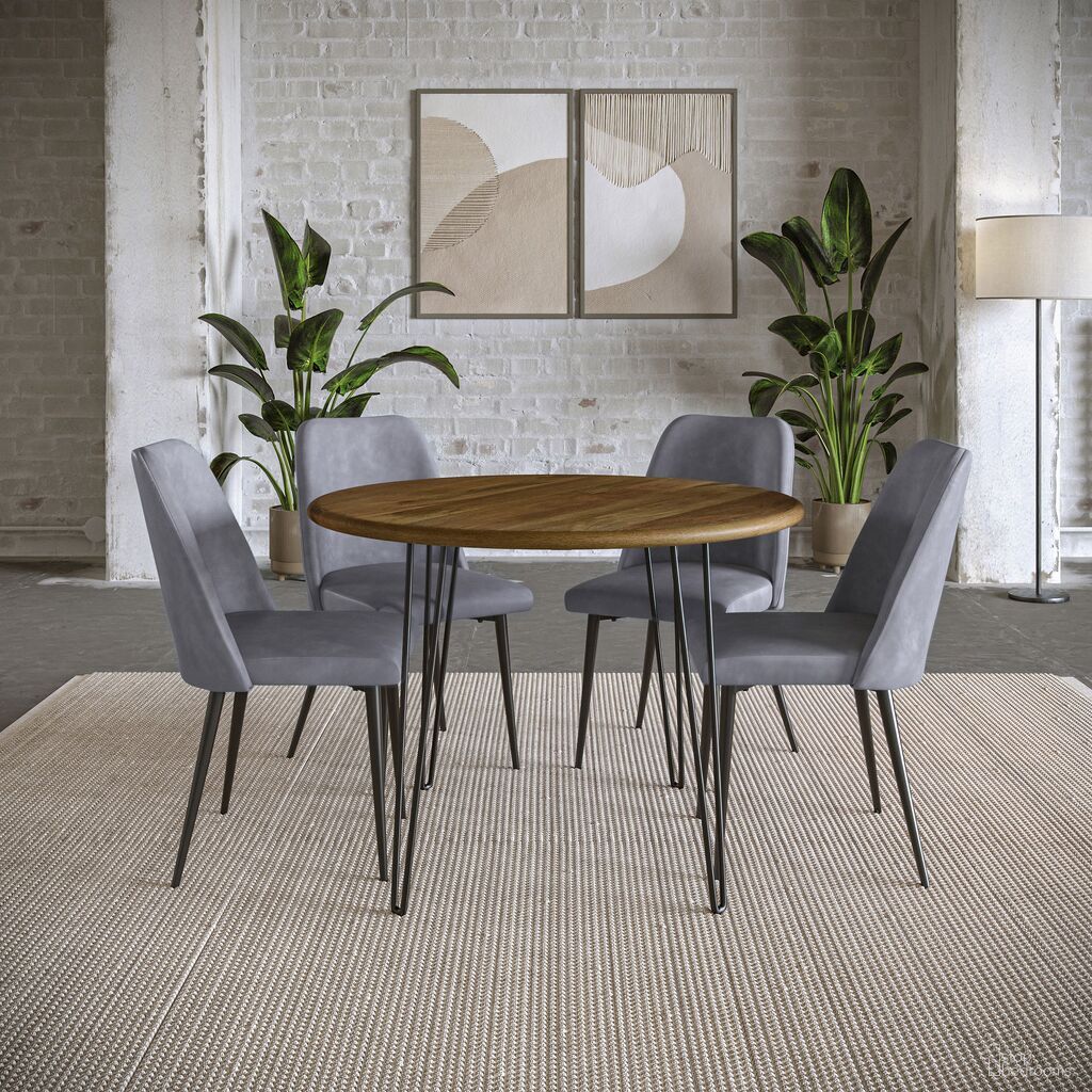 The appearance of Brennan 5 Piece 42 Inch Round Dining Set with Faux Leather Chairs In Grey designed by Jofran in the modern / contemporary interior design. This grey piece of furniture  was selected by 1StopBedrooms from Brennan Collection to add a touch of cosiness and style into your home. Sku: 2271-BRENNANDTG;2271-MADDOXCHGRY;2271-MADDOXCHGRY. Material: Iron.