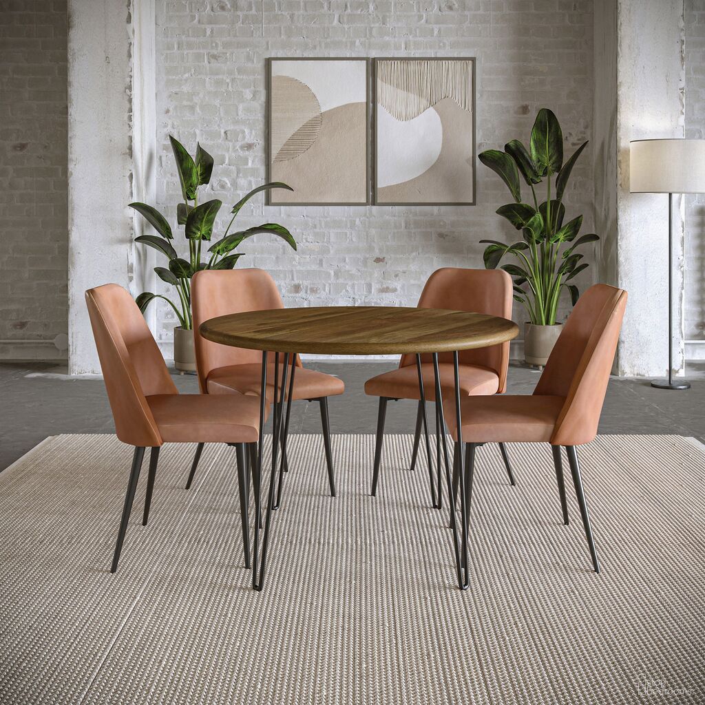 The appearance of Brennan 5 Piece 42 Inch Round Dining Set with Faux Leather Chairs In Light Brown designed by Jofran in the modern / contemporary interior design. This light brown piece of furniture  was selected by 1StopBedrooms from Brennan Collection to add a touch of cosiness and style into your home. Sku: 2271-BRENNANDTG;2271-MADDOXCHLBN;2271-MADDOXCHLBN. Material: Iron.