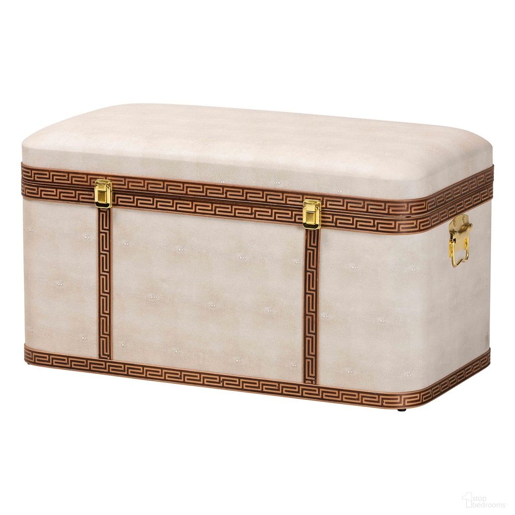 Brenner Faux Shagreen Storage Trunk In Beige