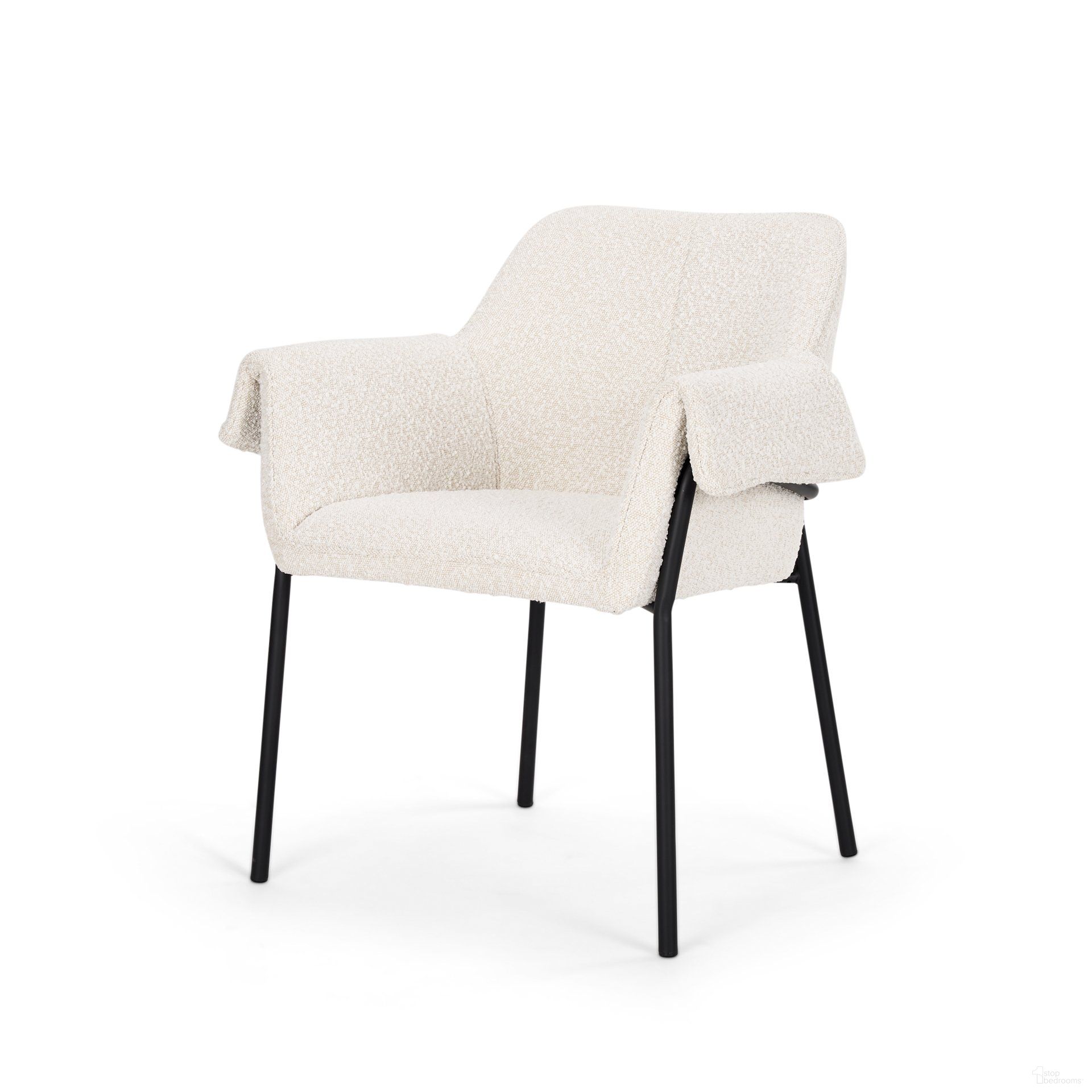 Brently Matte Black Metal Legs Dining Chair Set Of 2 In Cream Boucle Fabric