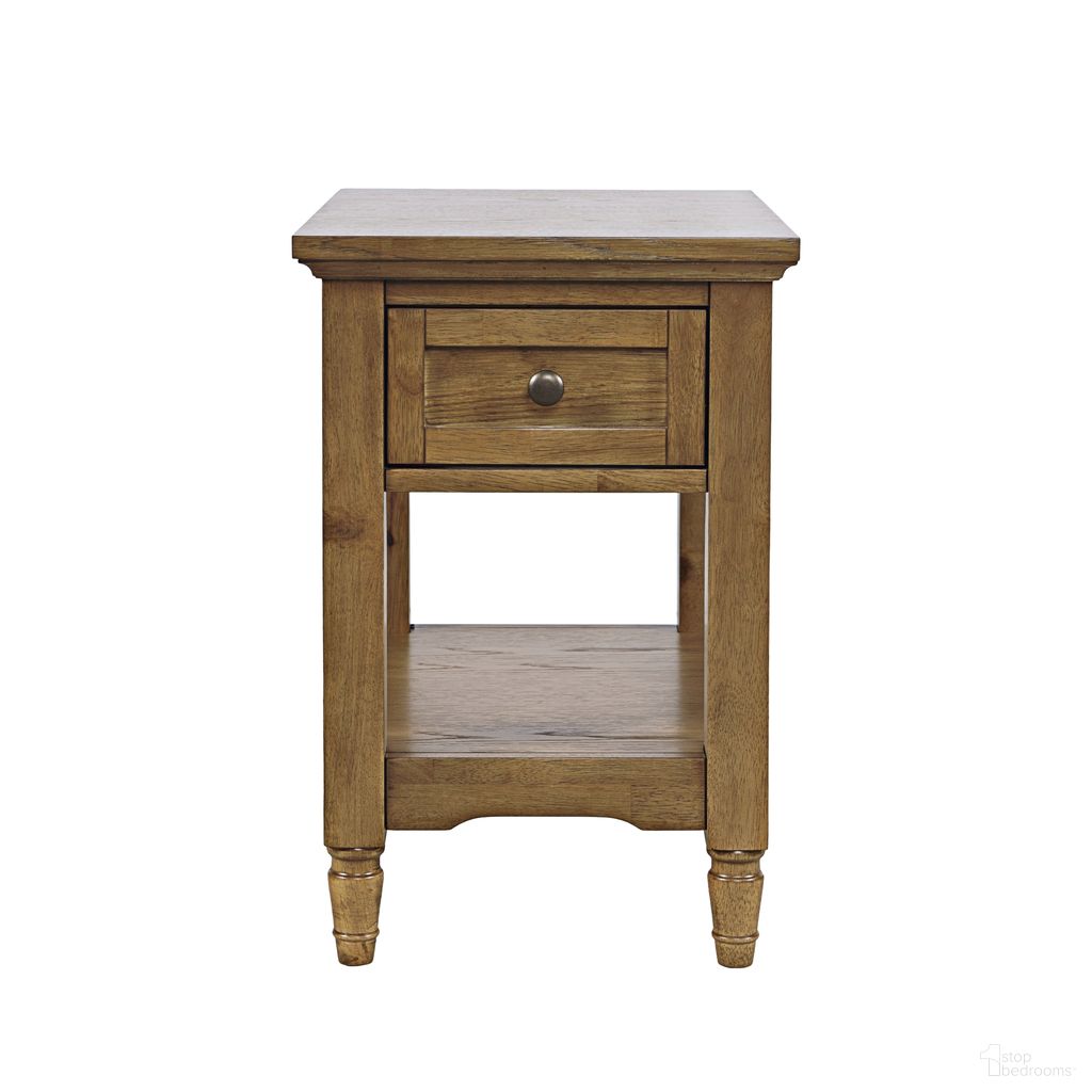 The appearance of Brentwood Chairside End Table with Drawer and Storage Shelf In Cascade Oak and Brown designed by Jofran in the transitional interior design. This cascade oak/brown piece of furniture was selected by 1StopBedrooms from Brentwood Collection to add a touch of cosiness and style into your home. Sku: 2510-7. Material: Rubberwood.