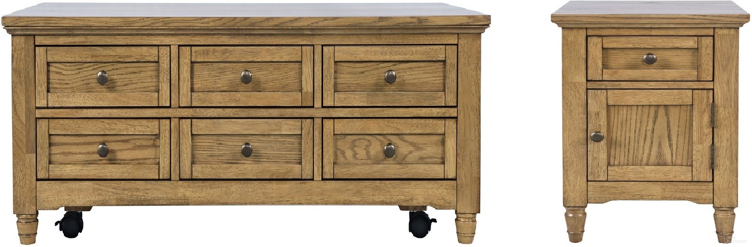 Brentwood Lift-Top Occasional Table Set with Storage In Cascade Oak